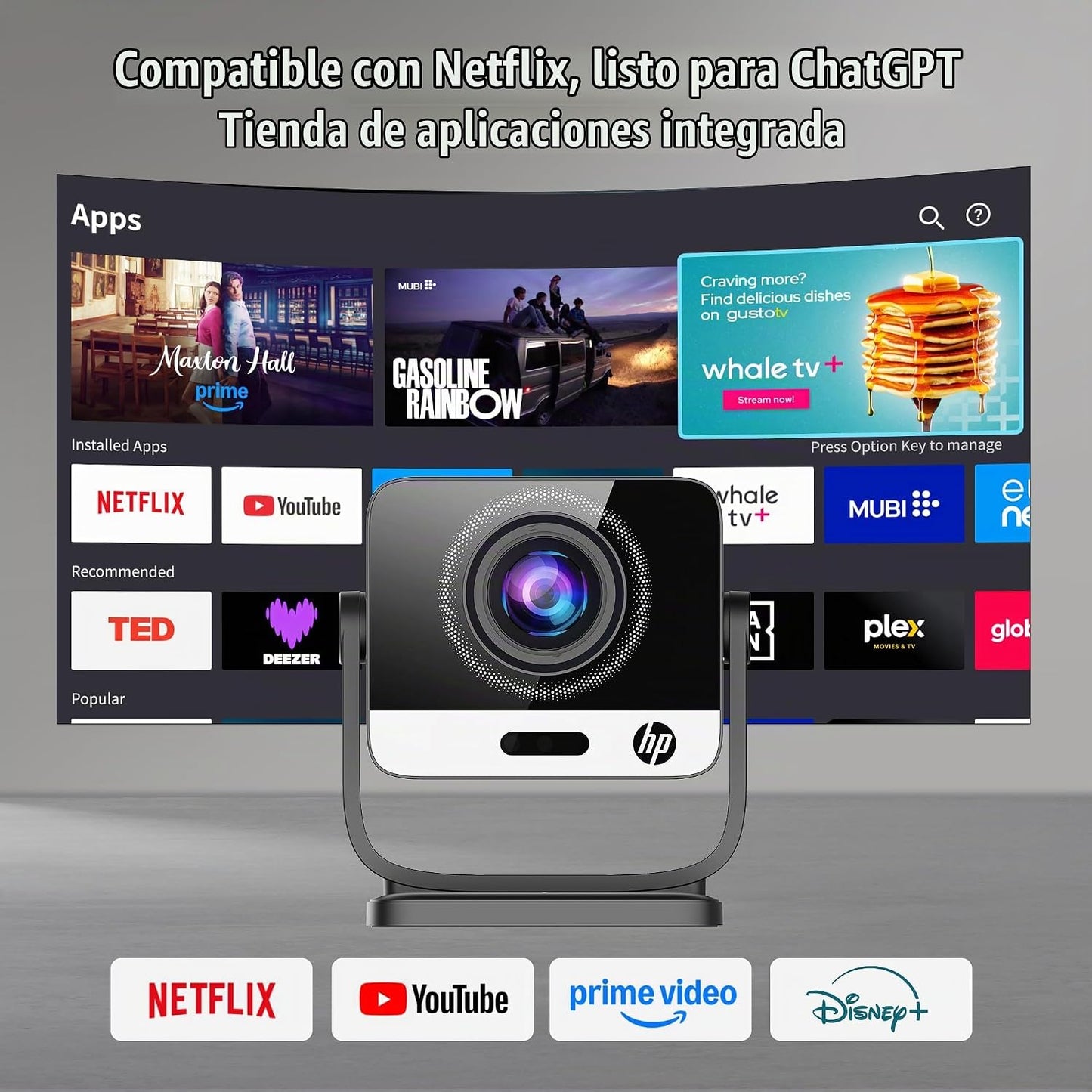 Proyector HP con Netflix, aplicaciones con licencia oficial, mini p...