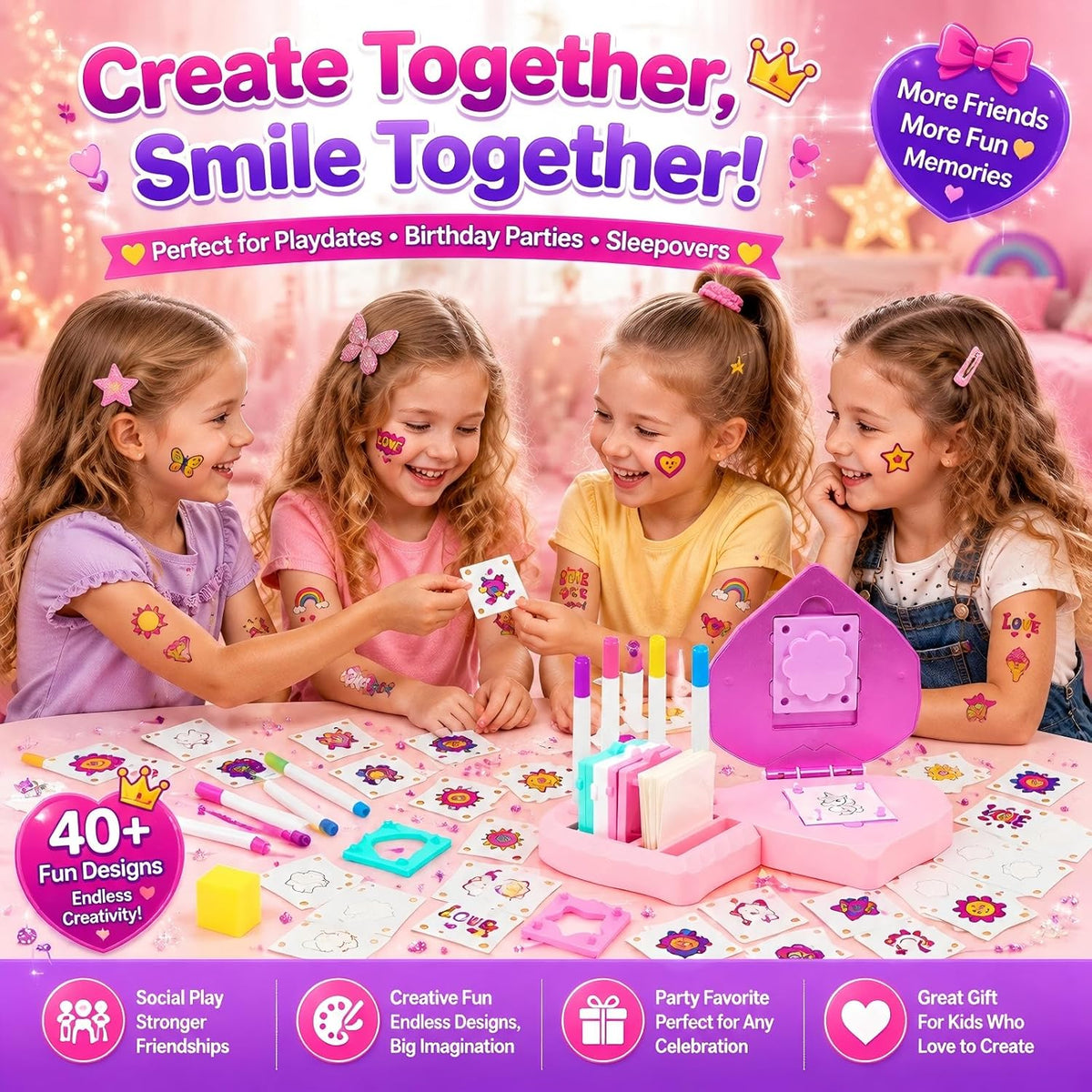 Kit de tatuaje temporal para niñas, kit de tatuaje para niños con 4...