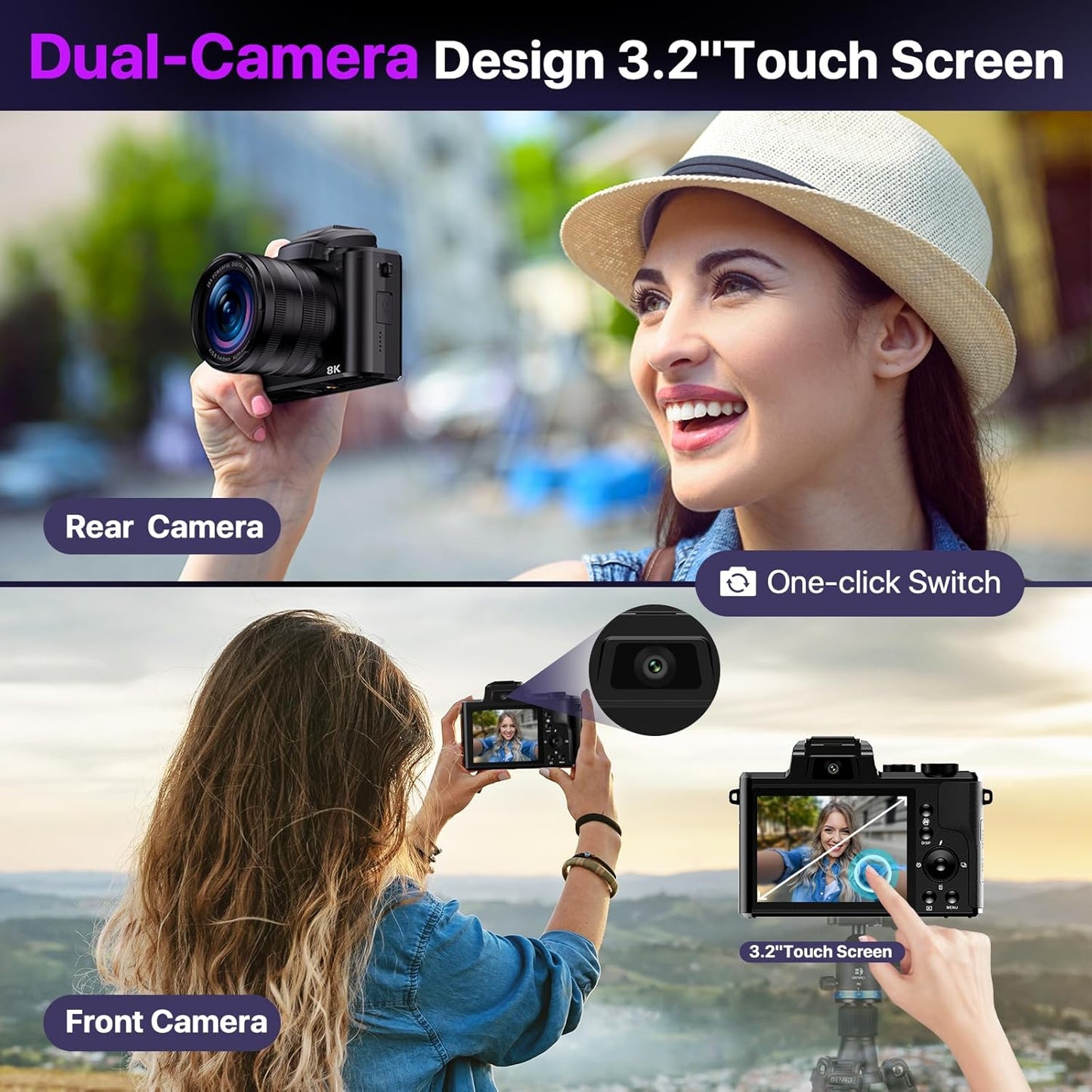 Cámaras digitales 8K para fotografía con WiFi, cámara de vlogging d...
