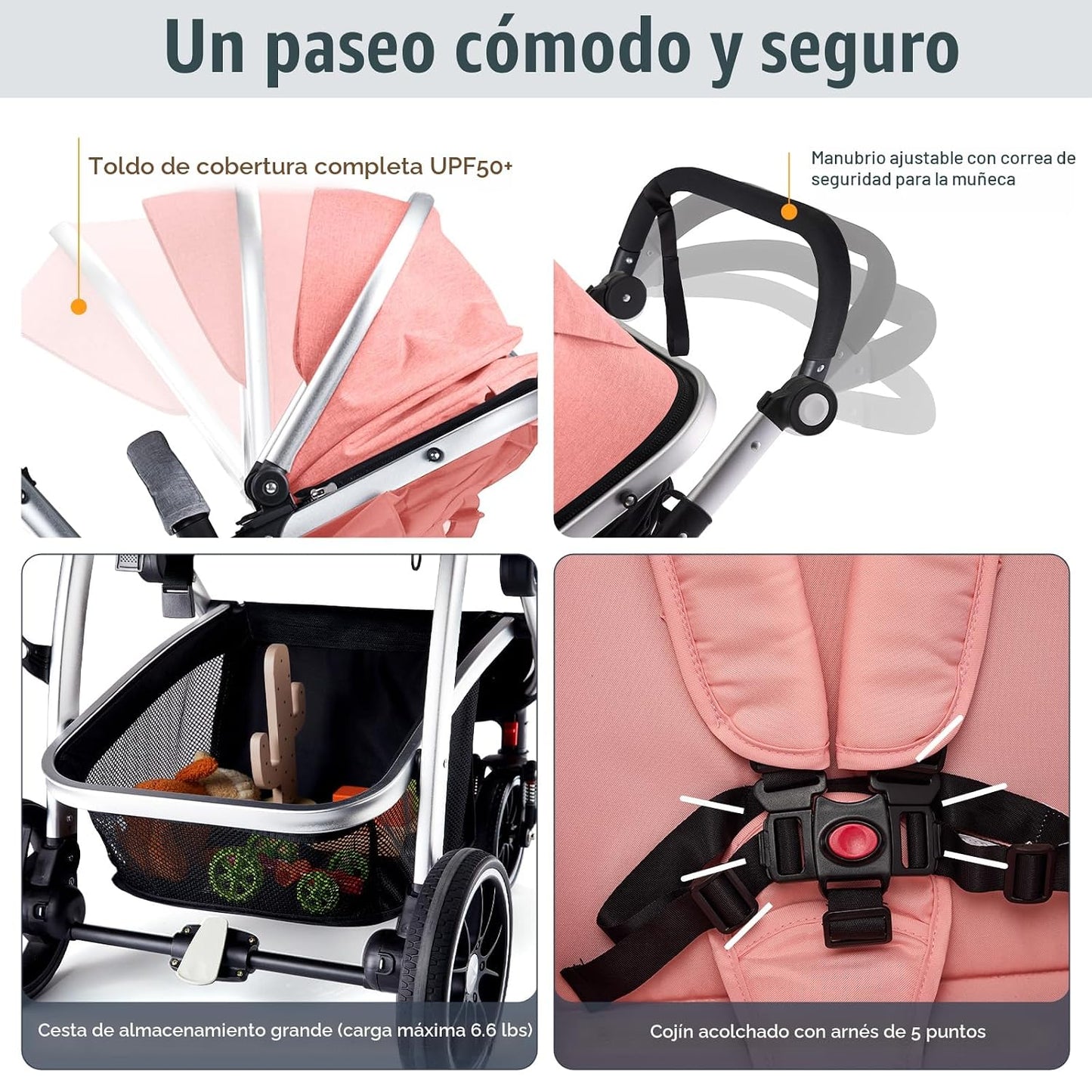 Hagaday Cochecito de bebé, asiento reversible 2 en 1 para niños peq...