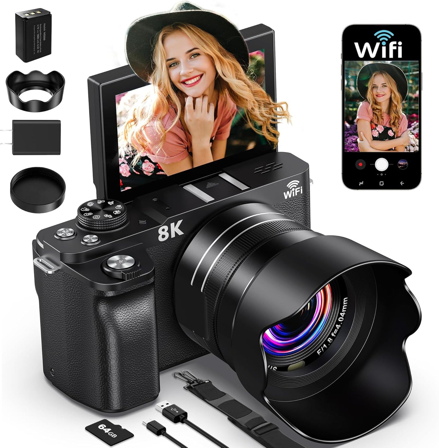 Cámara digital 8K, cámaras de 88 MP para fotografía, cámara WiFi pa...