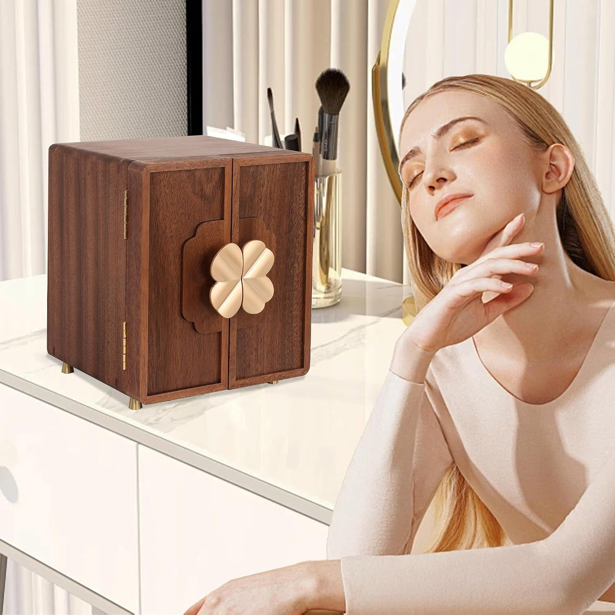KAOTGOT Joyero de madera para mujeres y niñas, organizador grande d...