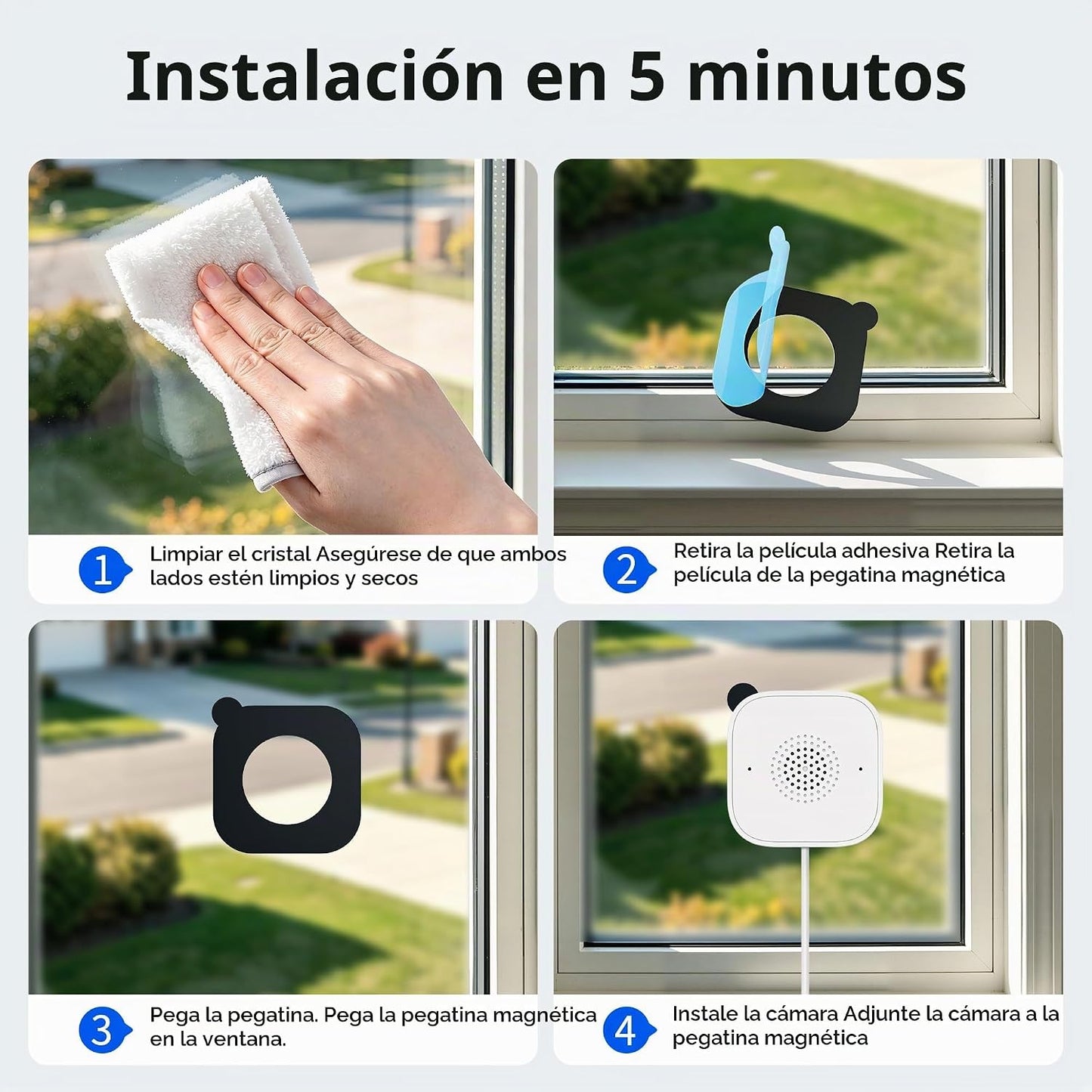 kamoviz Cámara de ventana 2K, paquete de 2 cámaras de seguridad mag...