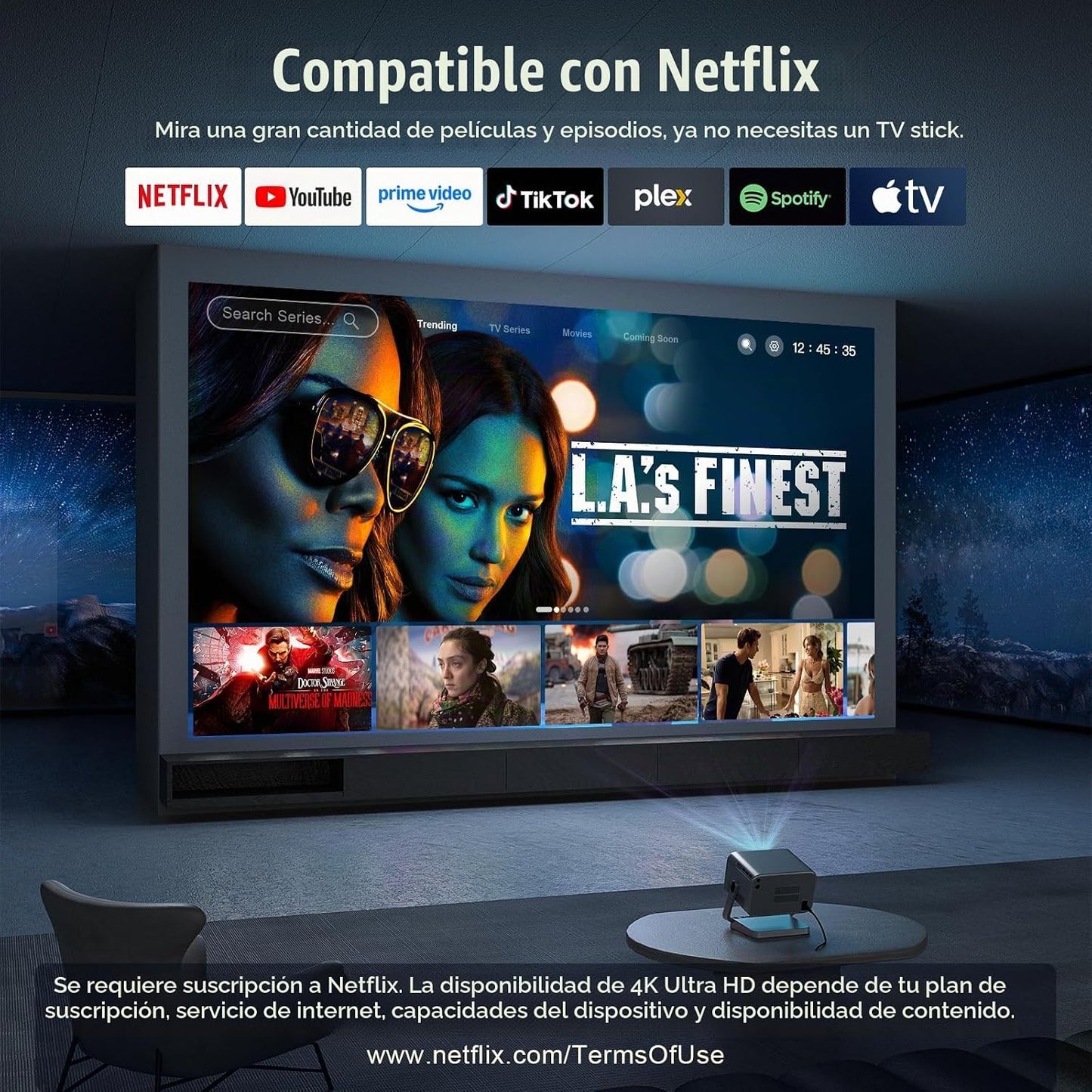 [4600 ANSI y aplicación con licencia oficial] Proyector 4K con WiFi...