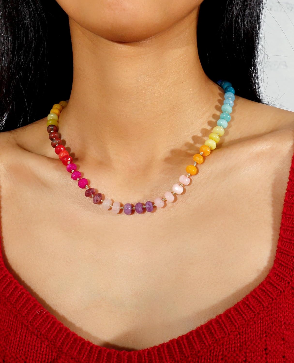 Collar de cuentas de piedras preciosas para mujer, collar de perlas...
