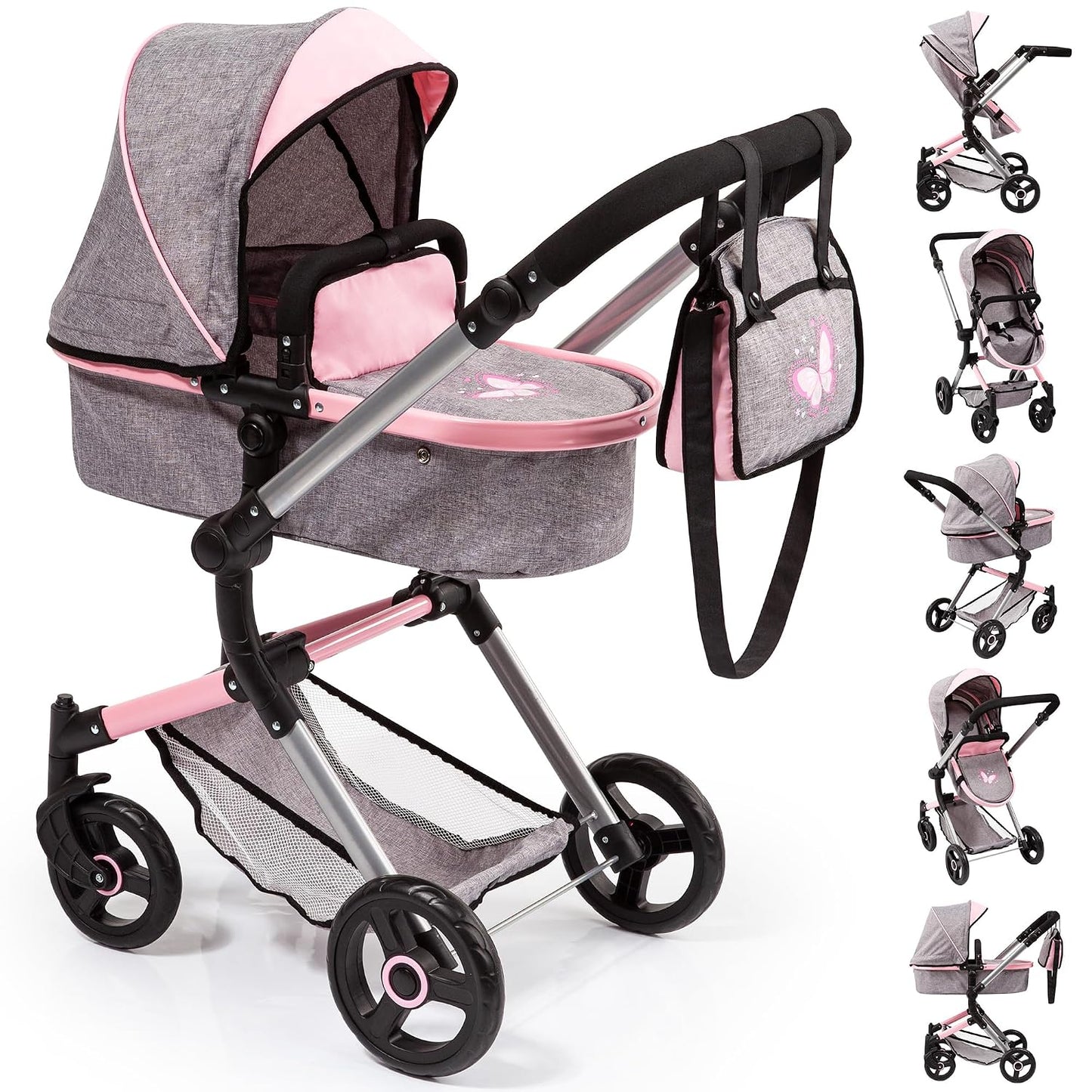 Bayer: Cochecito versátil City Vario - Gris y rosa con mariposa par...