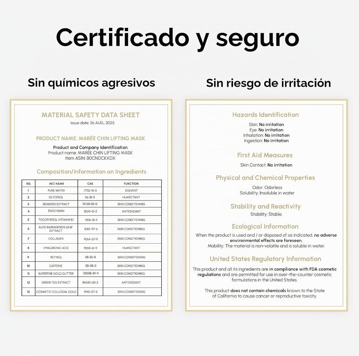 Máscara de elevación MAREE V Line - Cinta de elevación facial dorad...