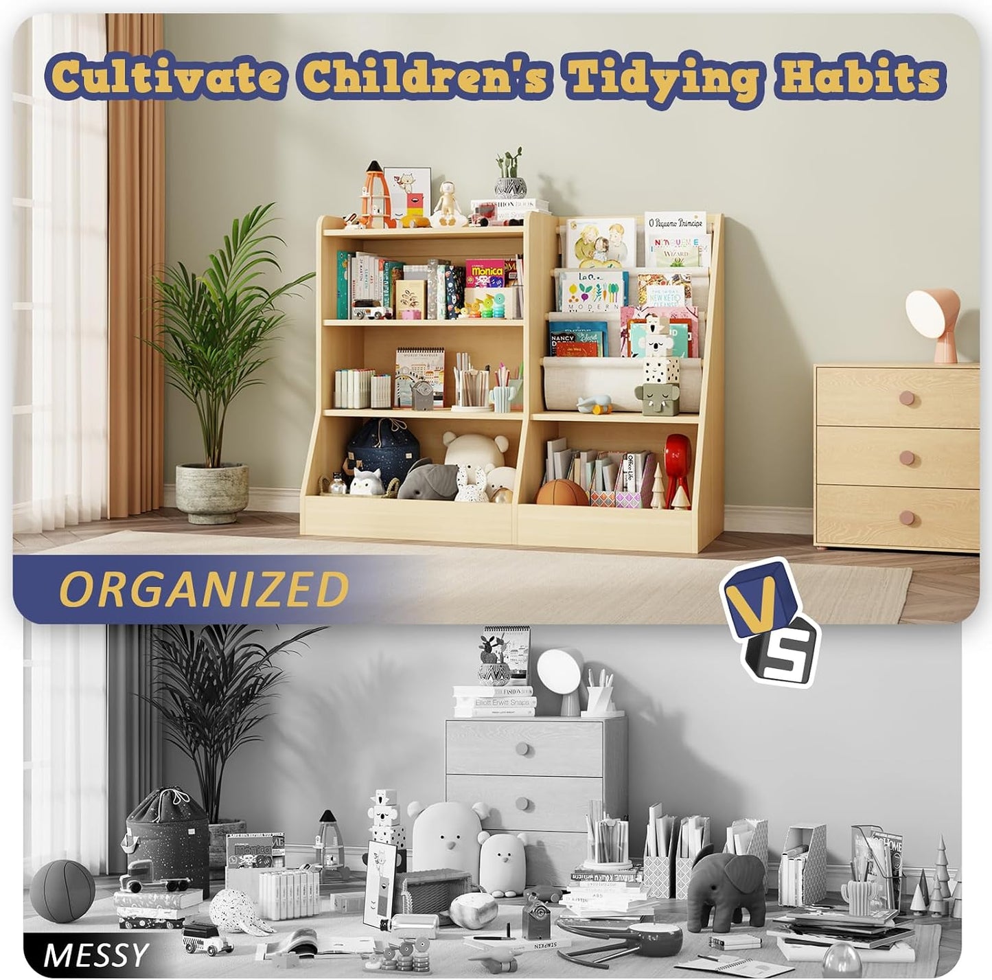 IKALIFE Estantería de madera grande para niños de 39" y organiz...