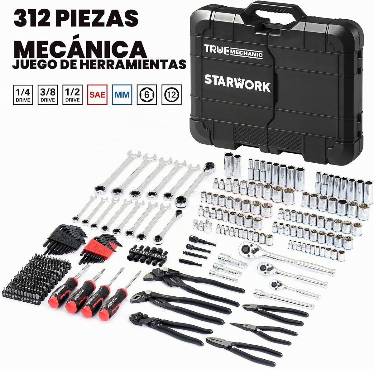 STARWORK TRUE MECHANIC Juego de herramientas mecánicas de 312 pieza...