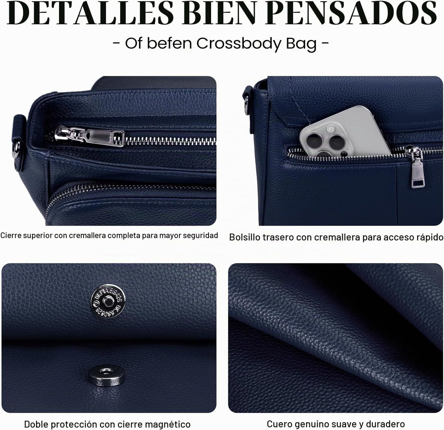 befen Bolsos cruzados de cuero genuino para mujer con cartera RFID...