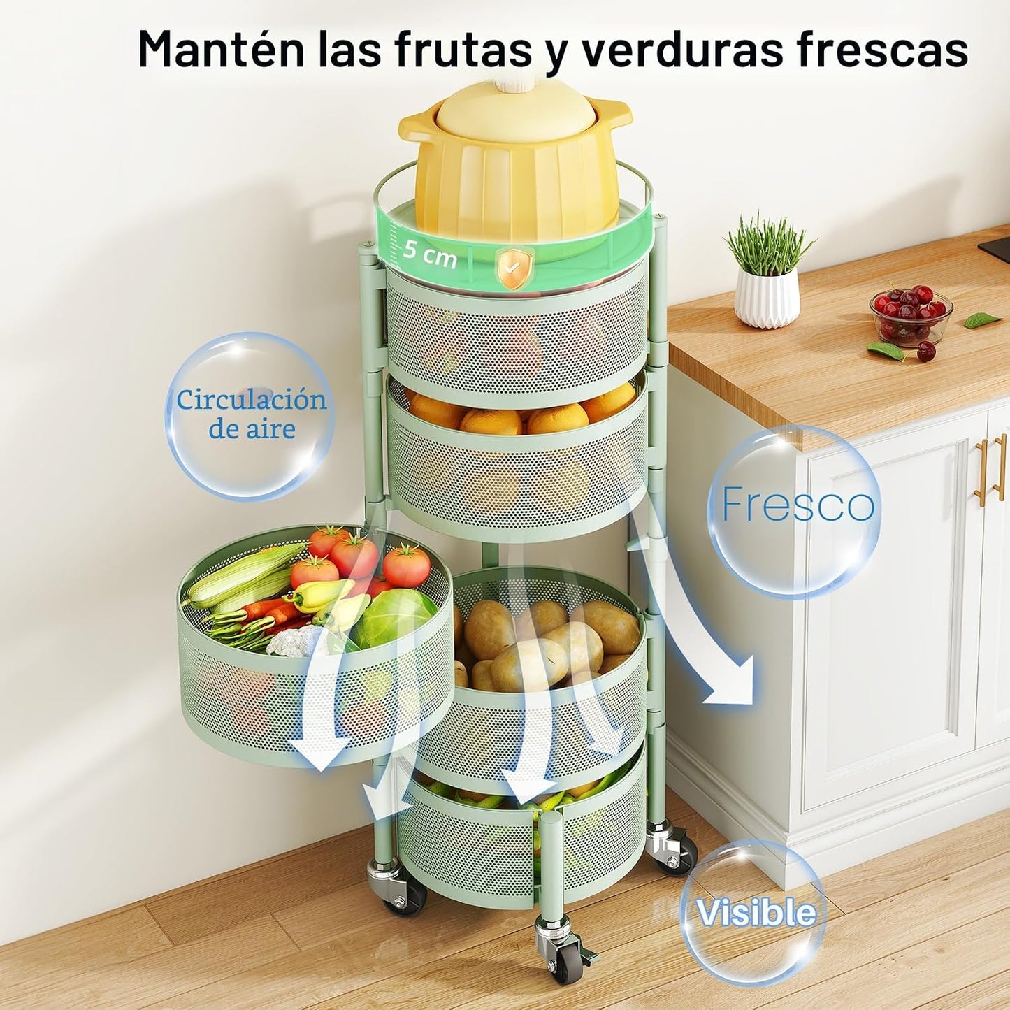 SAYZH Cesta de frutas y verduras para cocina, estante de almacenami...
