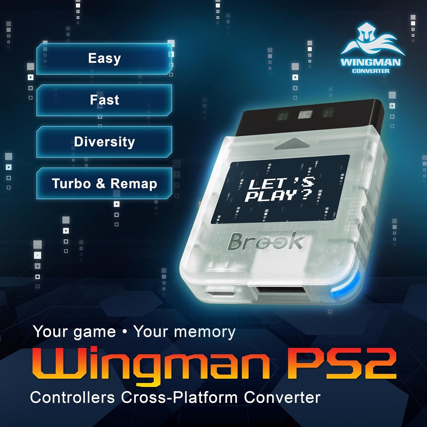 Brook Wingman PS2 Retro Converter Bundle - Azul estrellado y blanco...