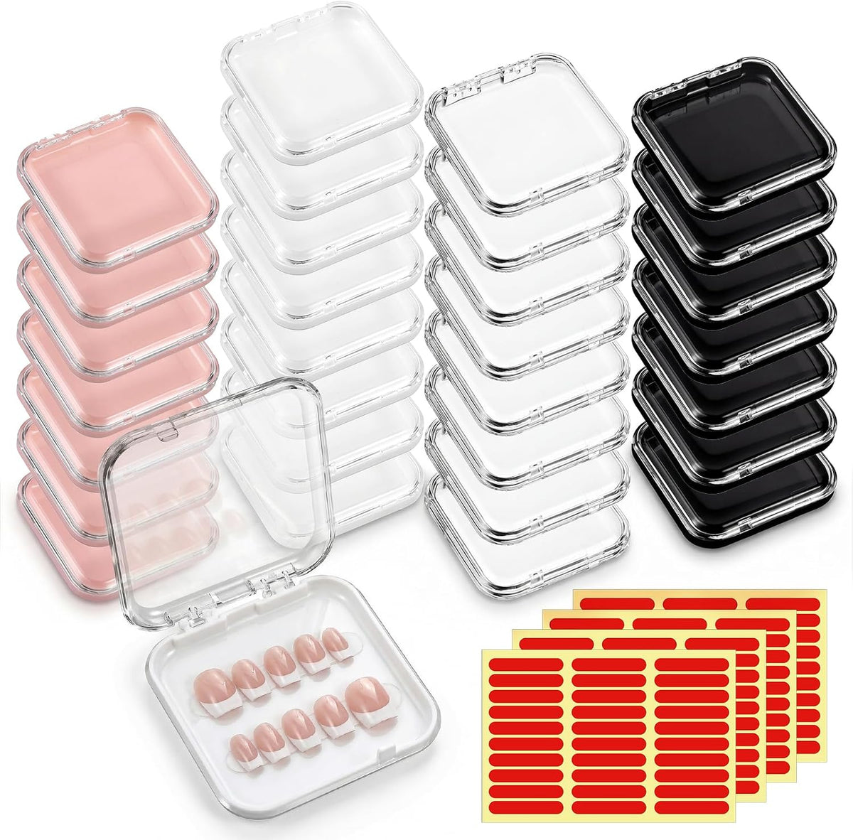 Yuanan 30 cajas de almacenamiento de uñas a presión, 2.95 x 2.95 pu...