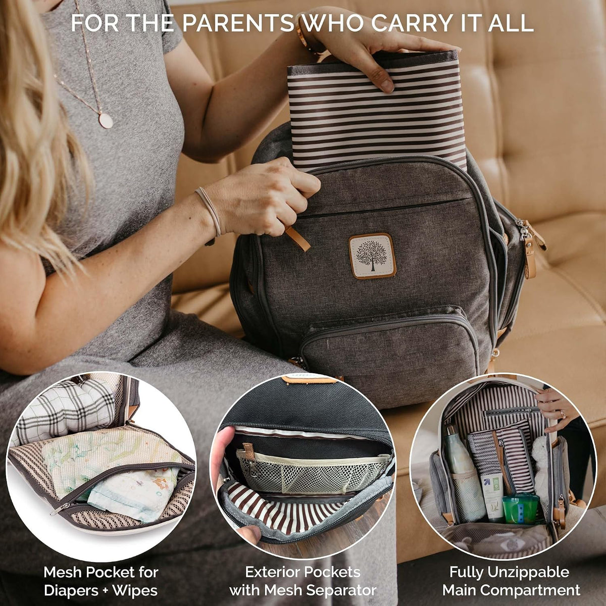 Parker - Mochila para pañales para bebé, bolsa de pañales con crema...