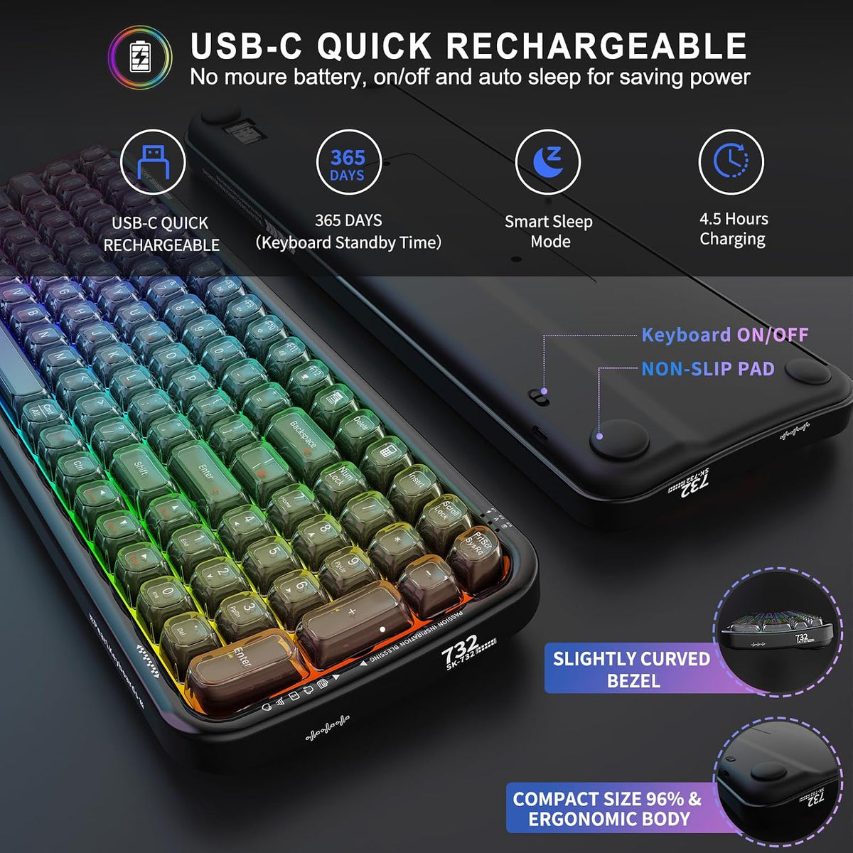 FOPETT Teclado inalámbrico para computadora con retroiluminación RG...