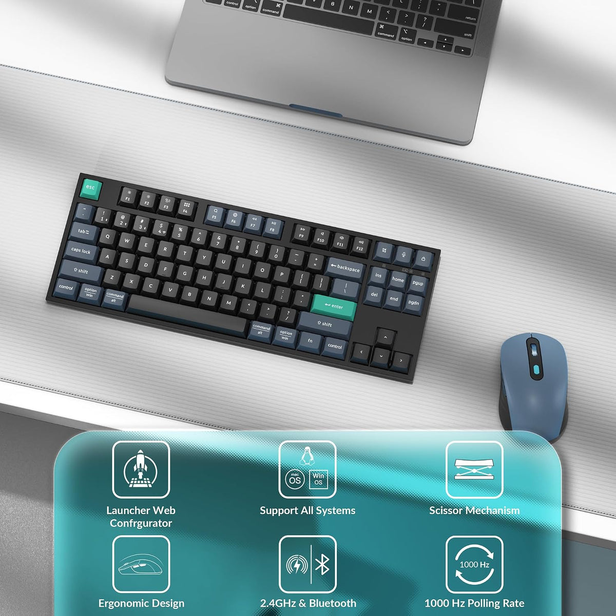 Keychron Combo de teclado inalámbrico B33 y mouse BM25, 2.4 GHz\/Bl...