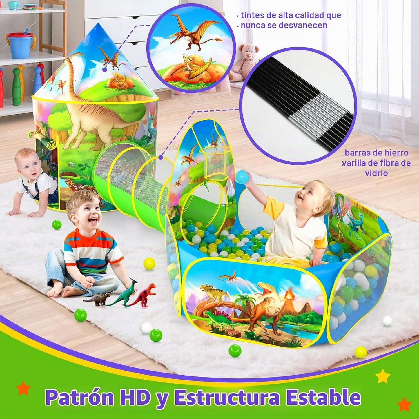PigPigPen Tienda de campaña de dinosaurio de 3 piezas para niños, h...