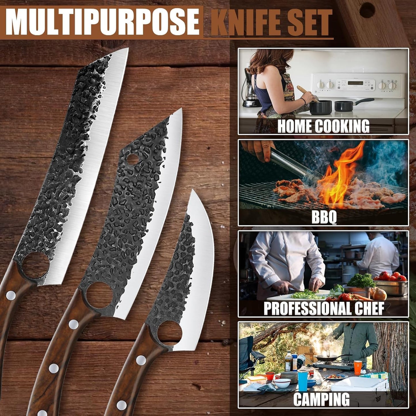 Purple Dragon Juego de 6 cuchillos de chef, acero de alto carbono f...