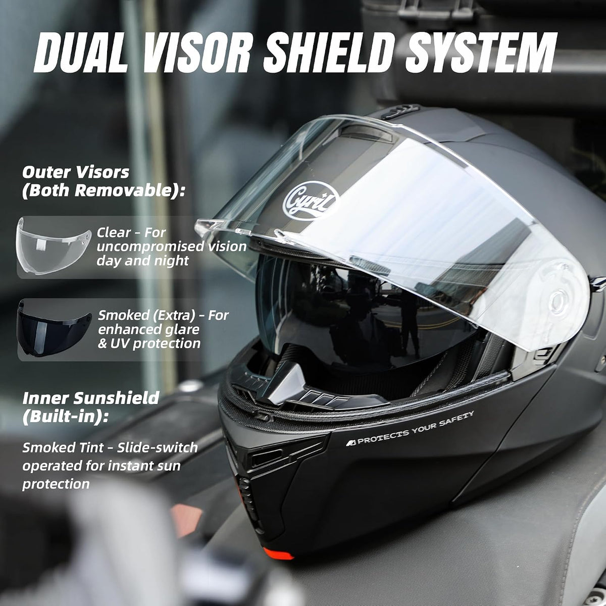 CYRIL Casco modular de motocicleta aprobado por DOT, cara completa...