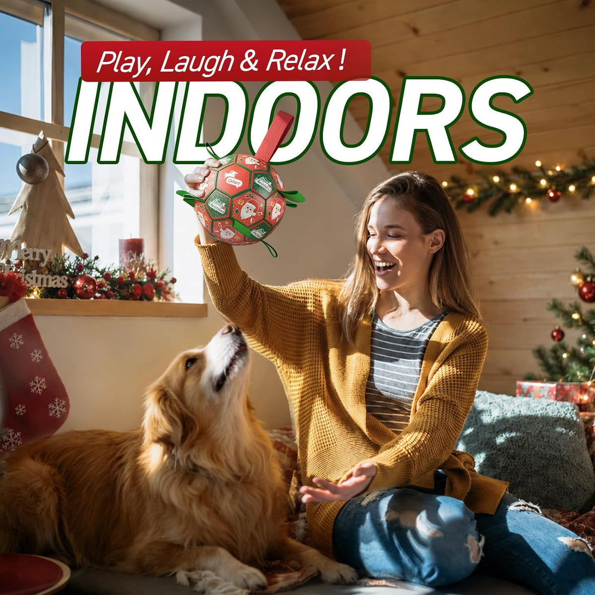QDAN Pelota de fútbol de juguete para Navidad para perros medianos...