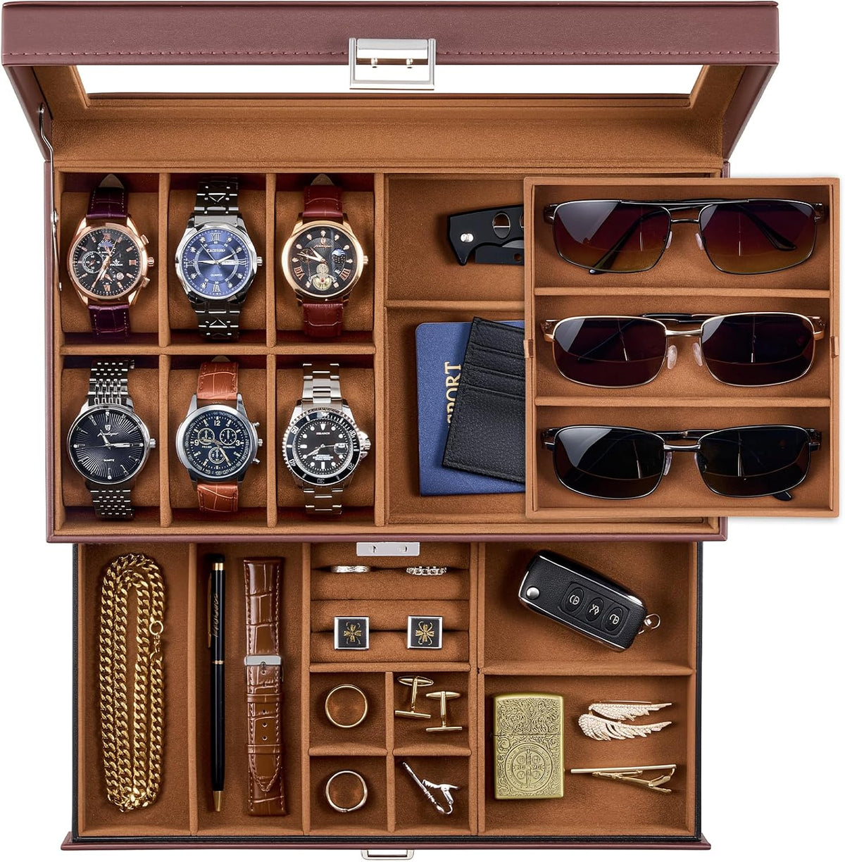 ProCase Caja de joyería para hombre, caja de reloj con cerradura de...