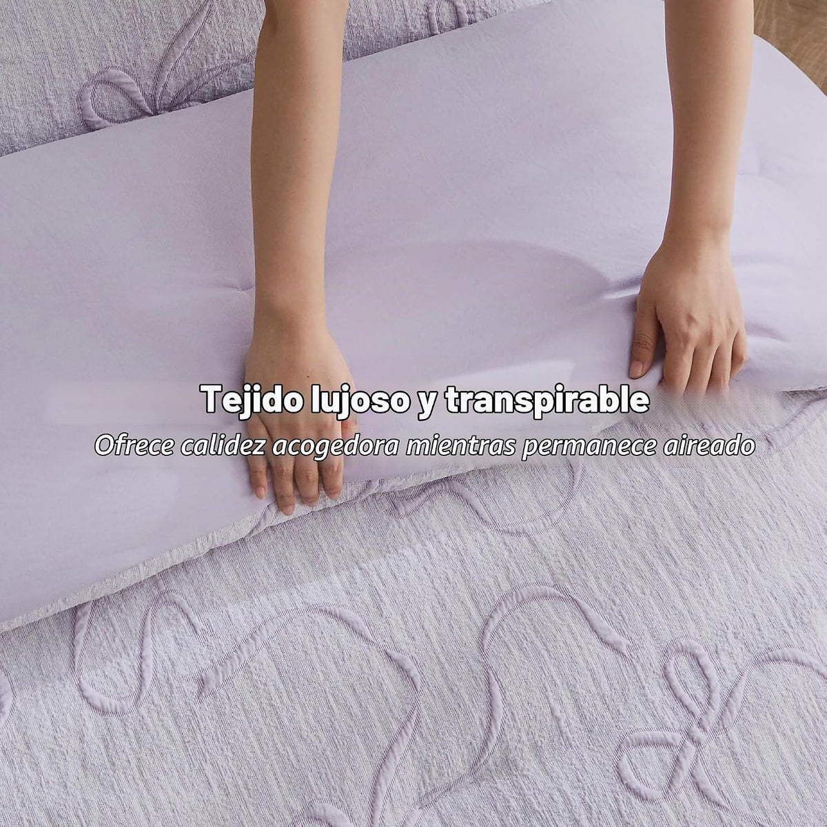 Bedsure - Juego de edredón de lavanda con bonito lazo, tamaño Queen...