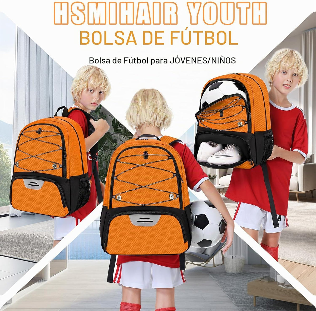 Hsmihair - Mochila de fútbol juvenil - Mochila para fútbol y balonc...