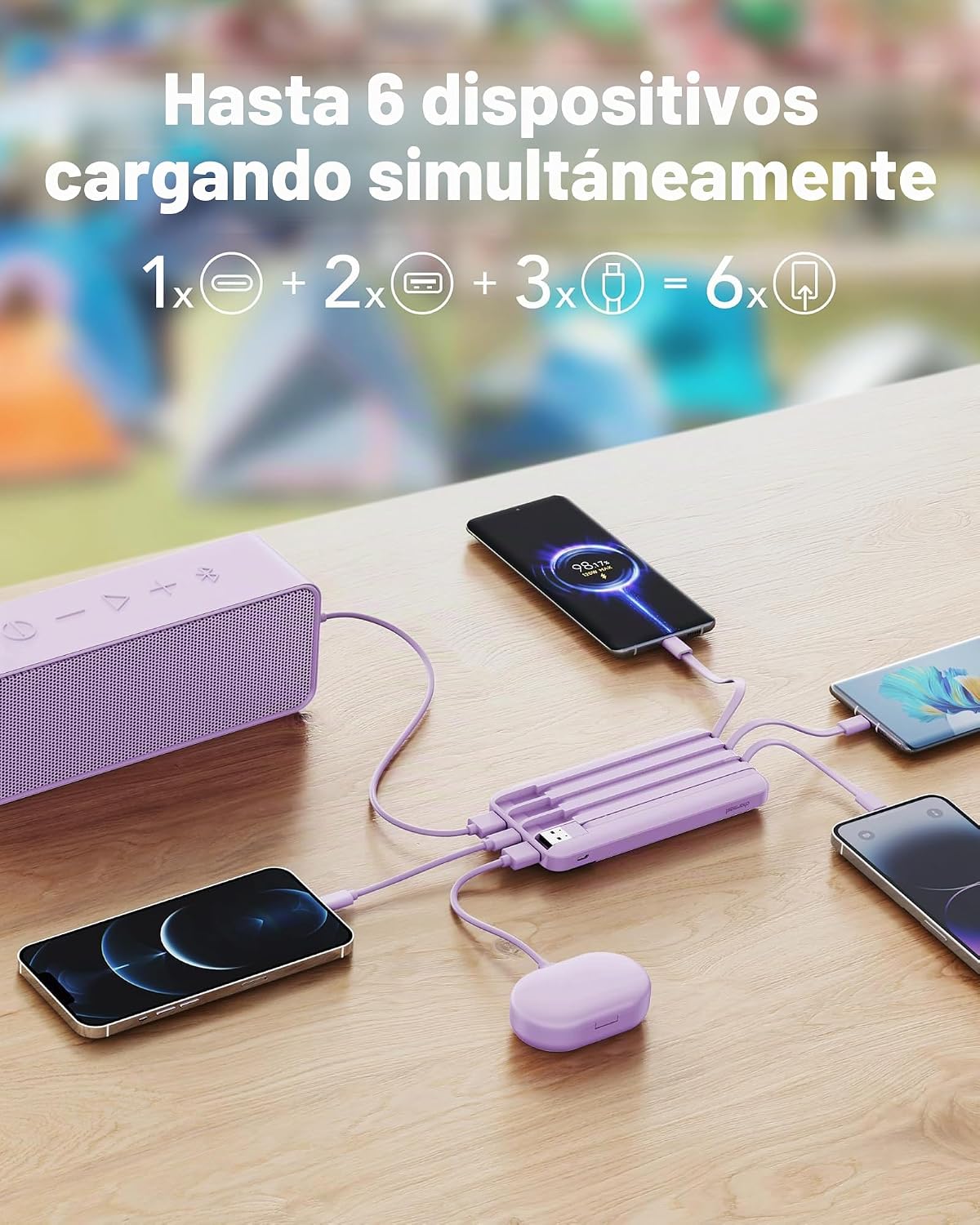 charmast Cargador portátil de 20000 mAh con cables integrados, carg...