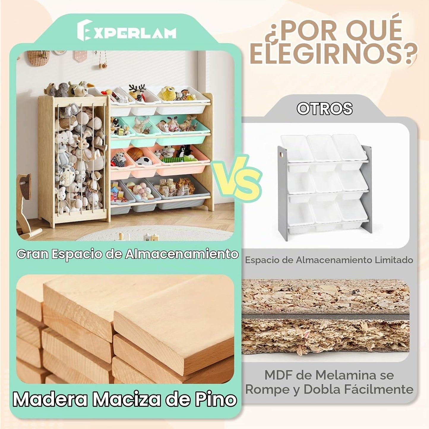 EXPERLAM Organizador de almacenamiento de juguetes para niños, 2 en...