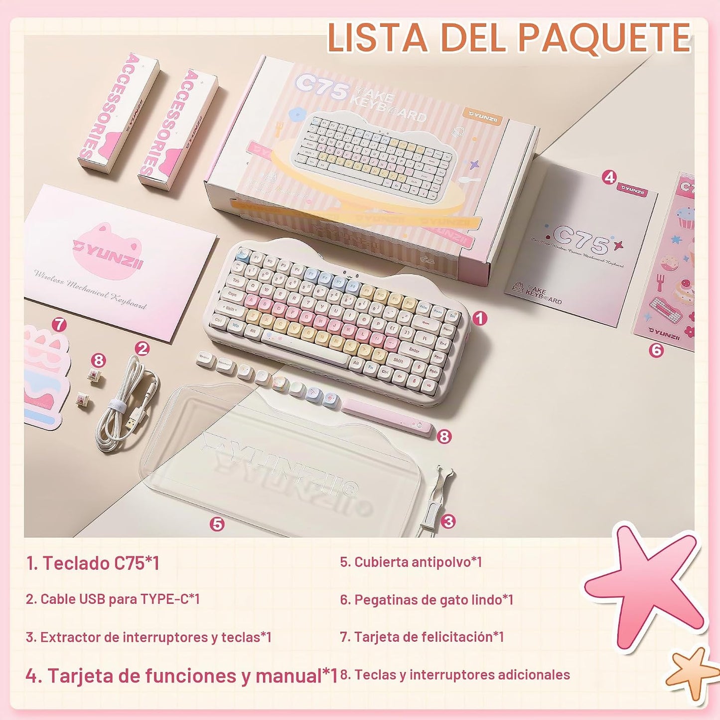 YUNZII Teclado Mecánico Inalámbrico C75, Diseño del 75%, NKRO Inter...