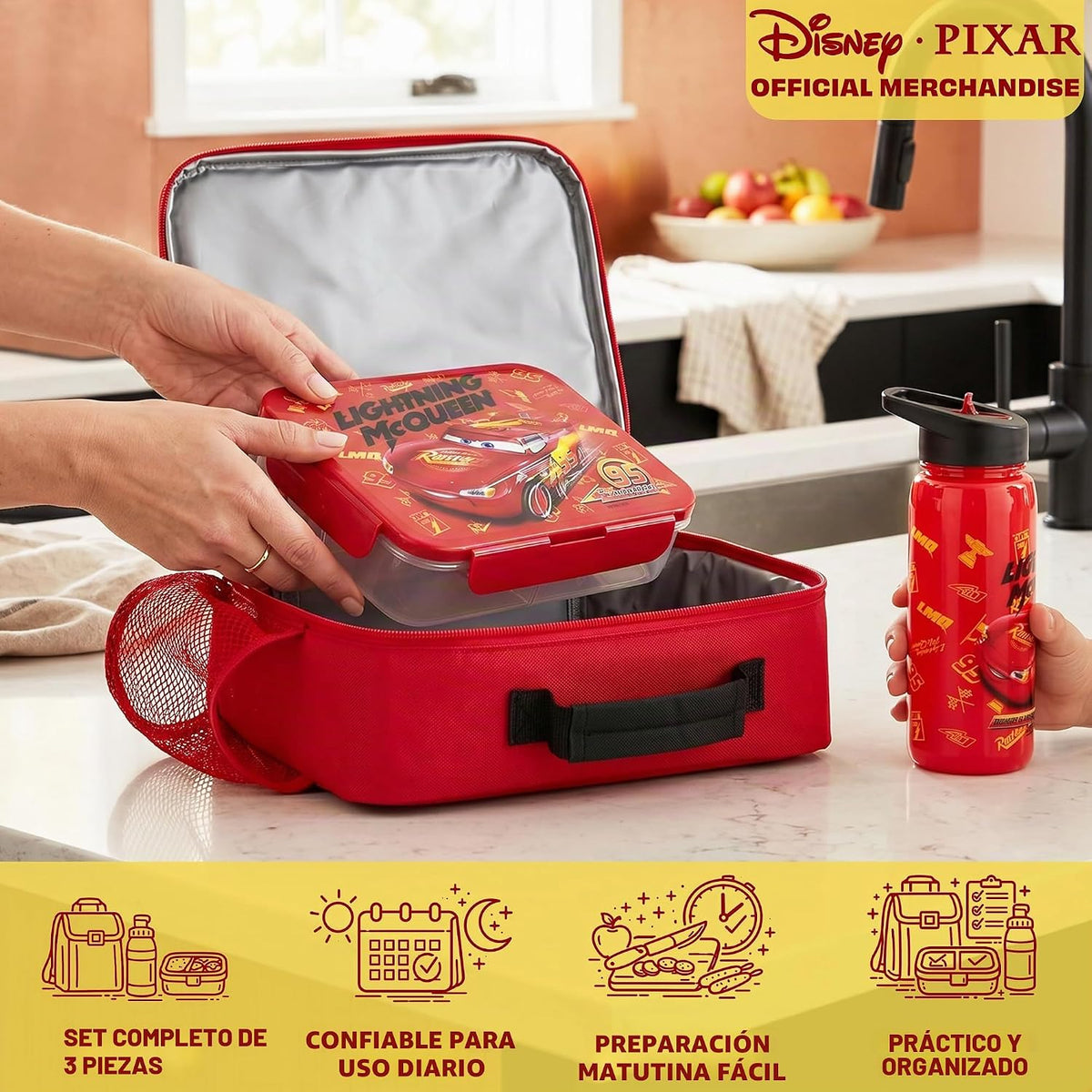 Get Trend Disney Cars Lightning McQueen Bolsa de almuerzo, caja Ben...