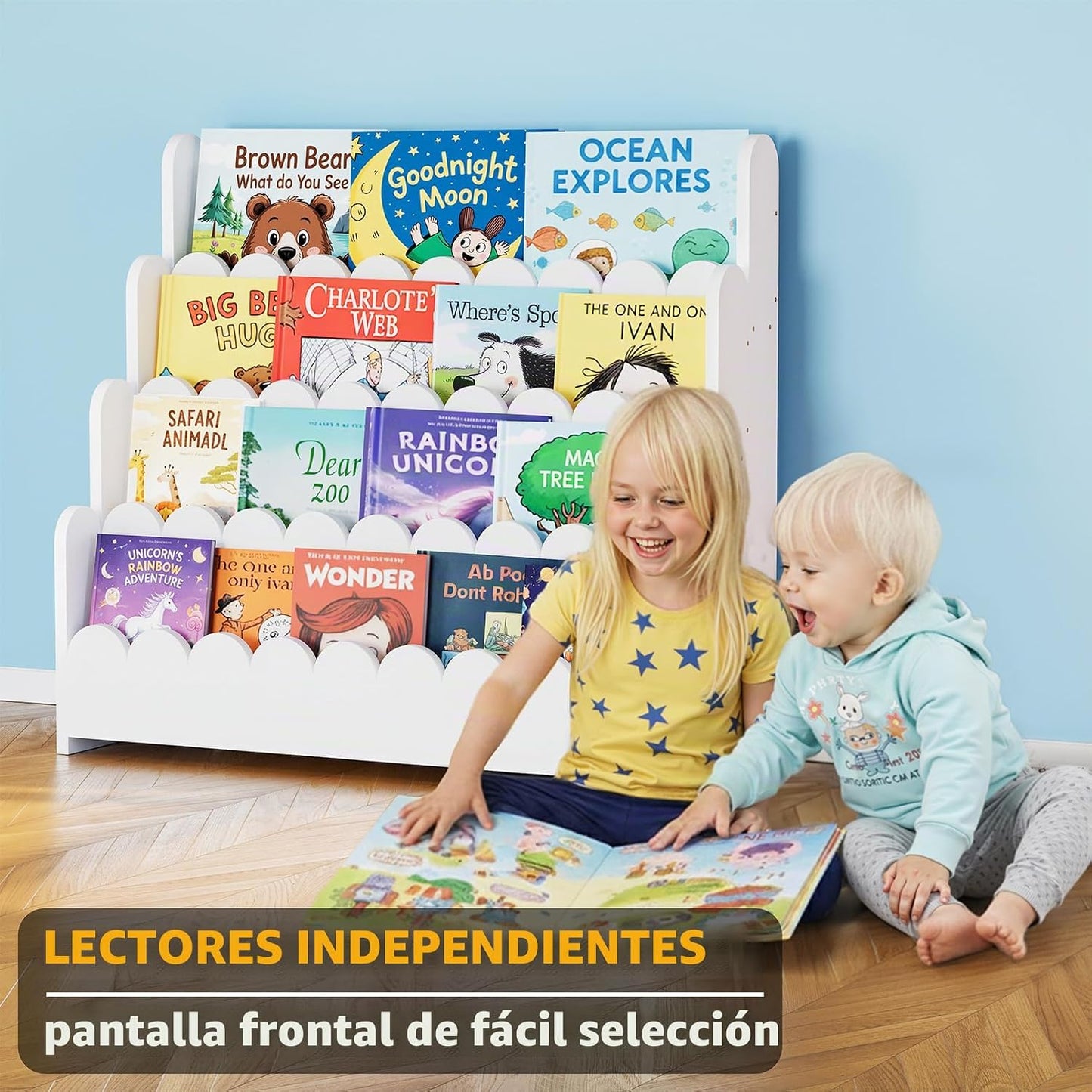 SpaceAid Estantería festoneada de 4 niveles, estantería Montessori...