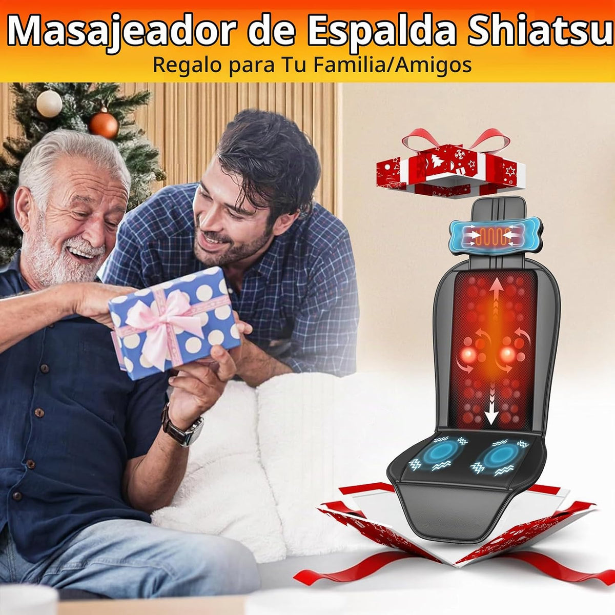 comrelax Masajeador de espalda Shiatsu con calor, almohadilla para...