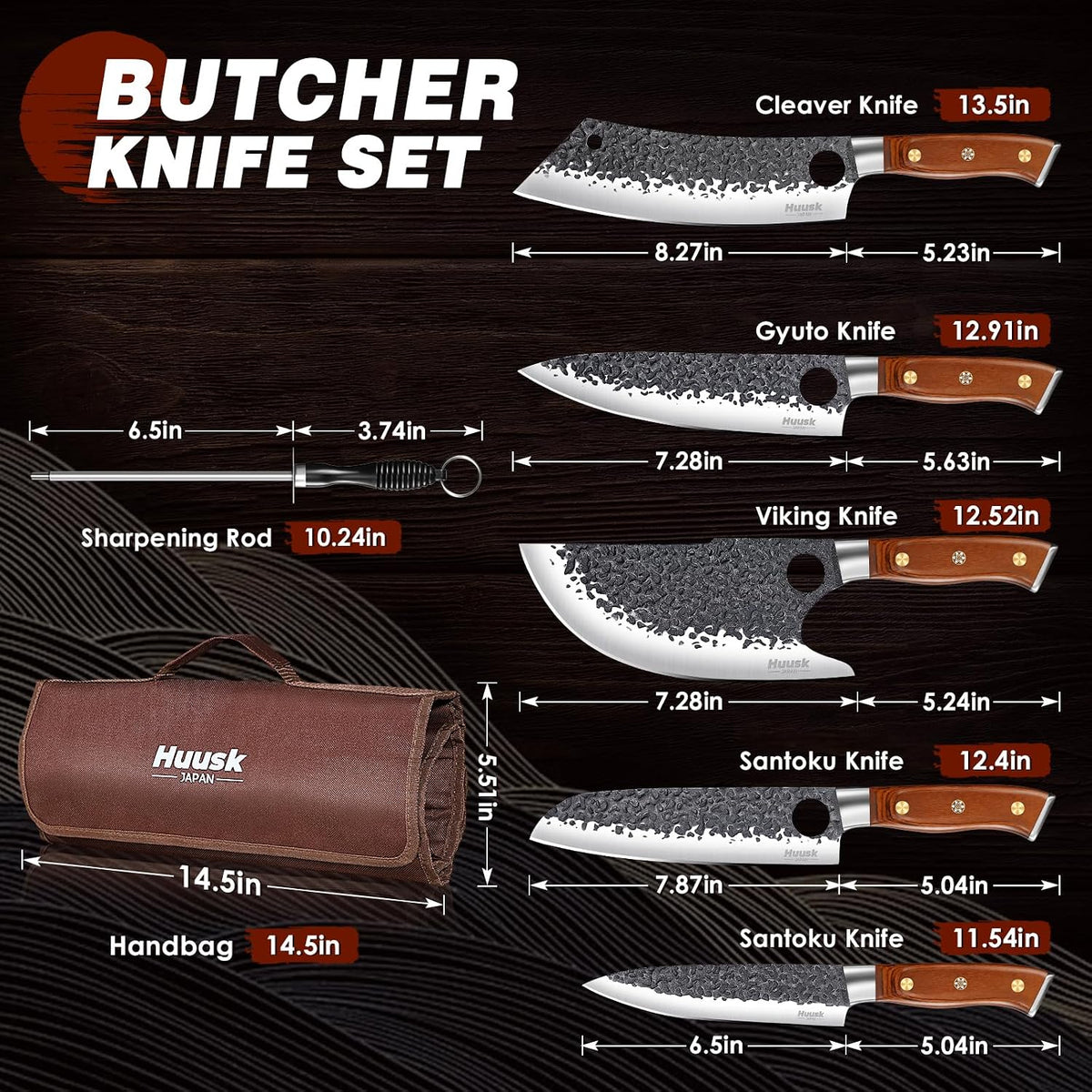 Huusk Cuchillos de carnicero para carne, juego de cuchillos de coci...