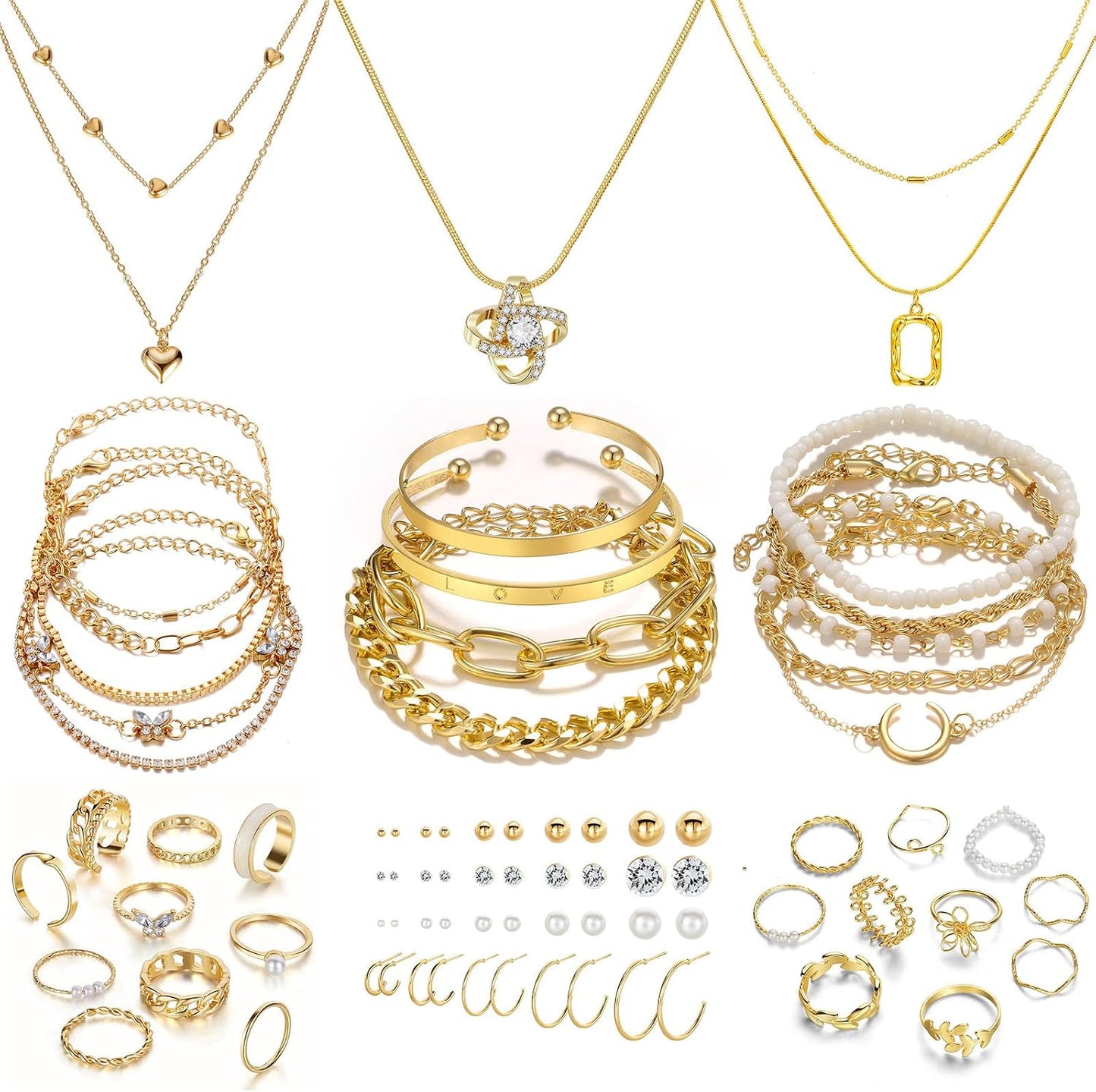 IFKM Juego de joyas chapadas en oro para mujer, collares de múltipl...
