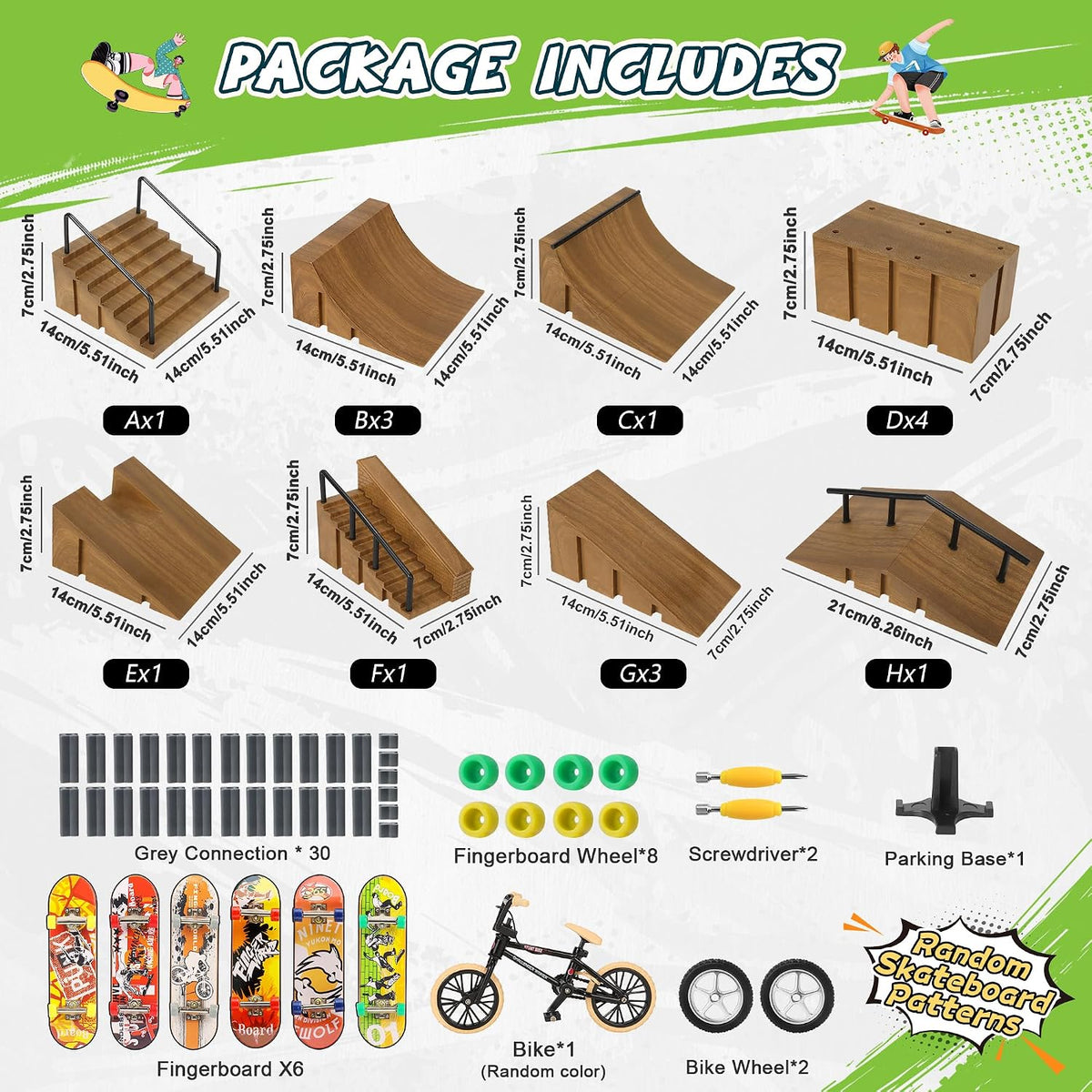 RNGODO Kit de parque de patinetas para niños, 14 en 1, mini rampa d...