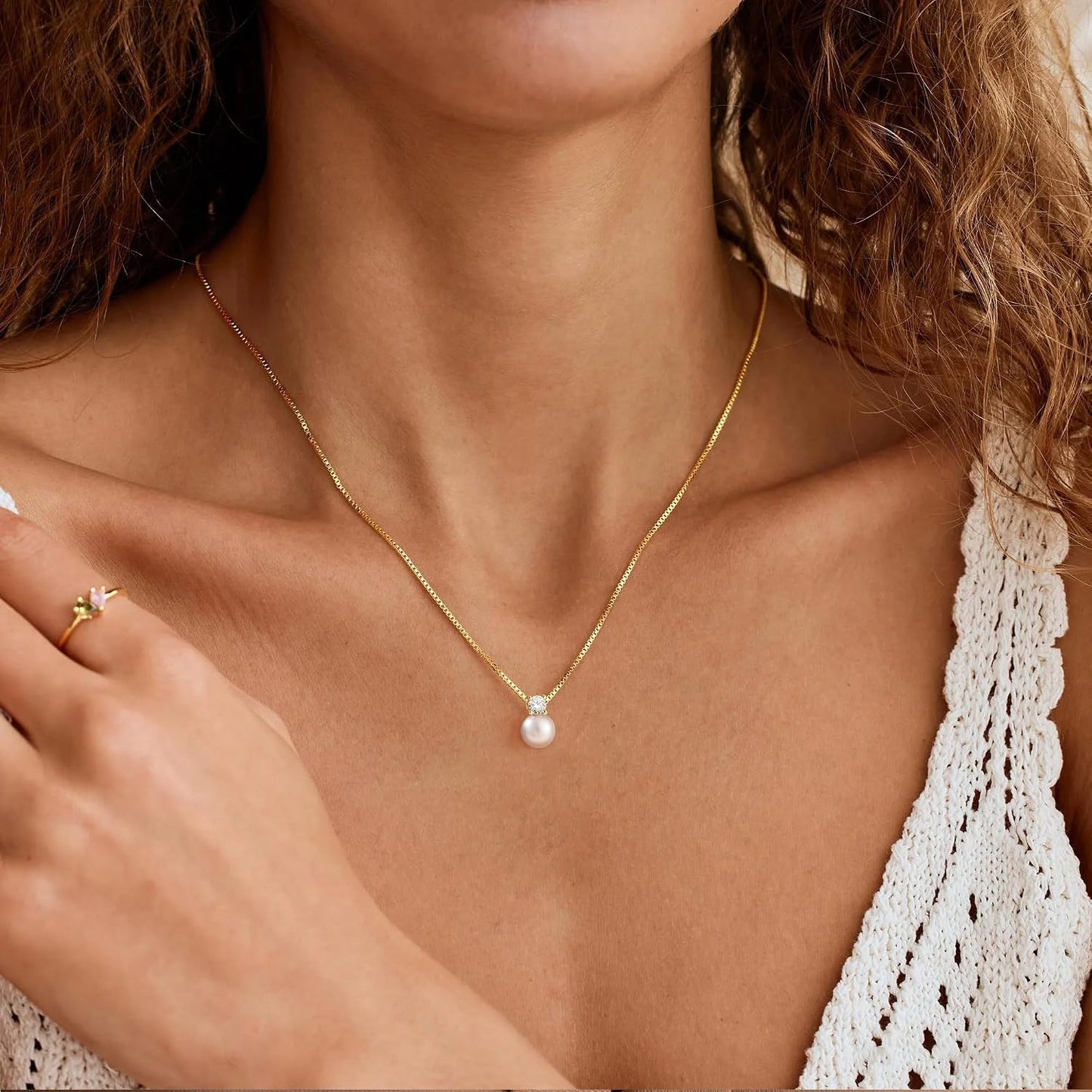 WFYOU Collares de perlas para mujer, collar de perlas redondas de a...