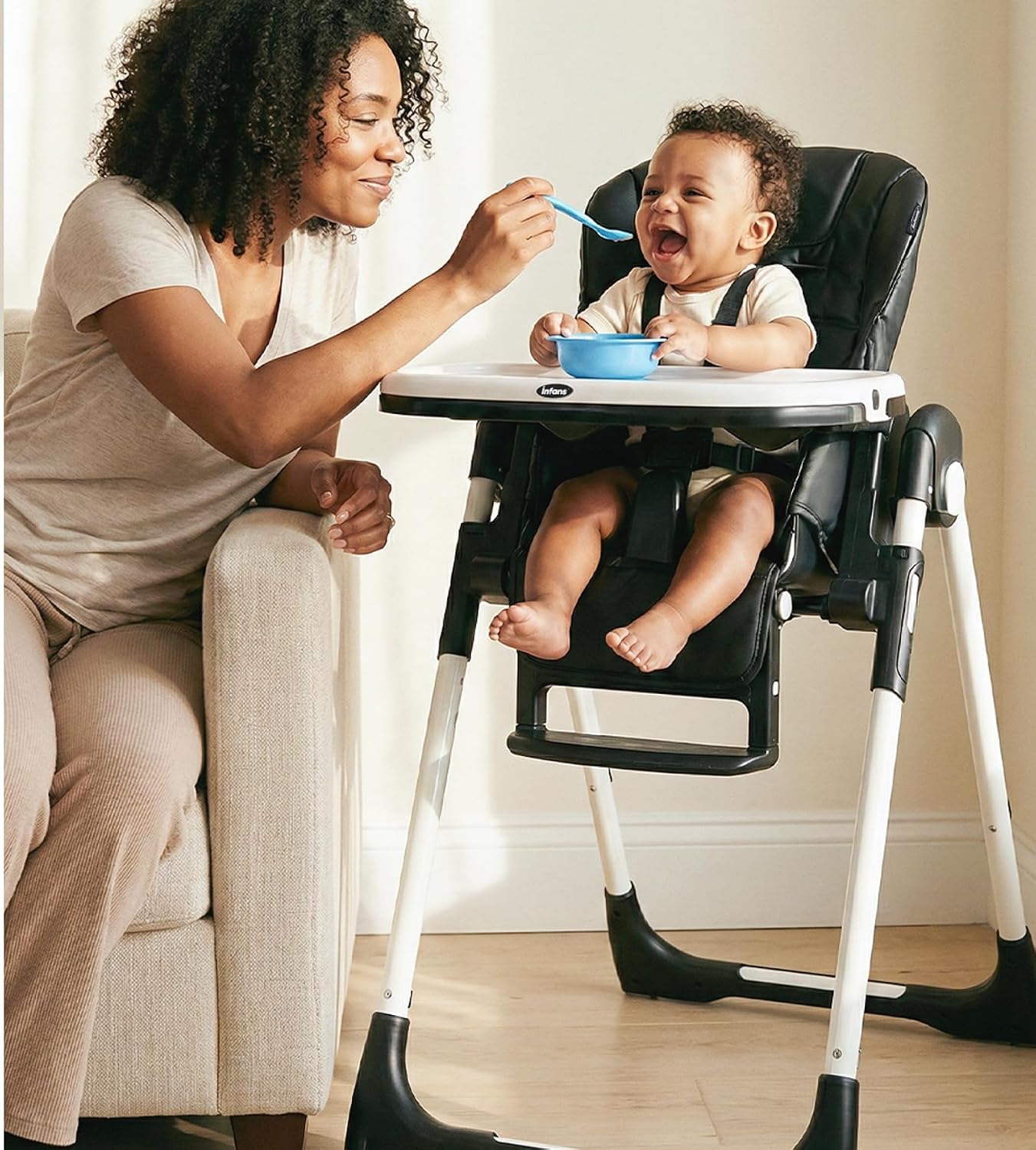 INFANS Silla alta para bebés y niños pequeños, silla alta plegable...