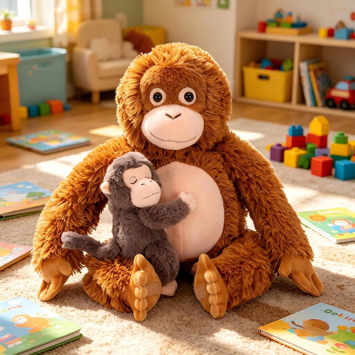 Karoeiwa 2 piezas de mono de peluche mamá con bebé familia de peluc...