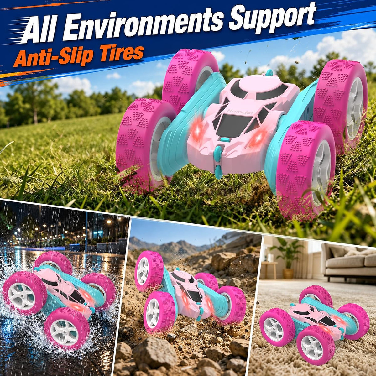 Hamdol Coche de control remoto rosa para niñas, auto de acrobacias...