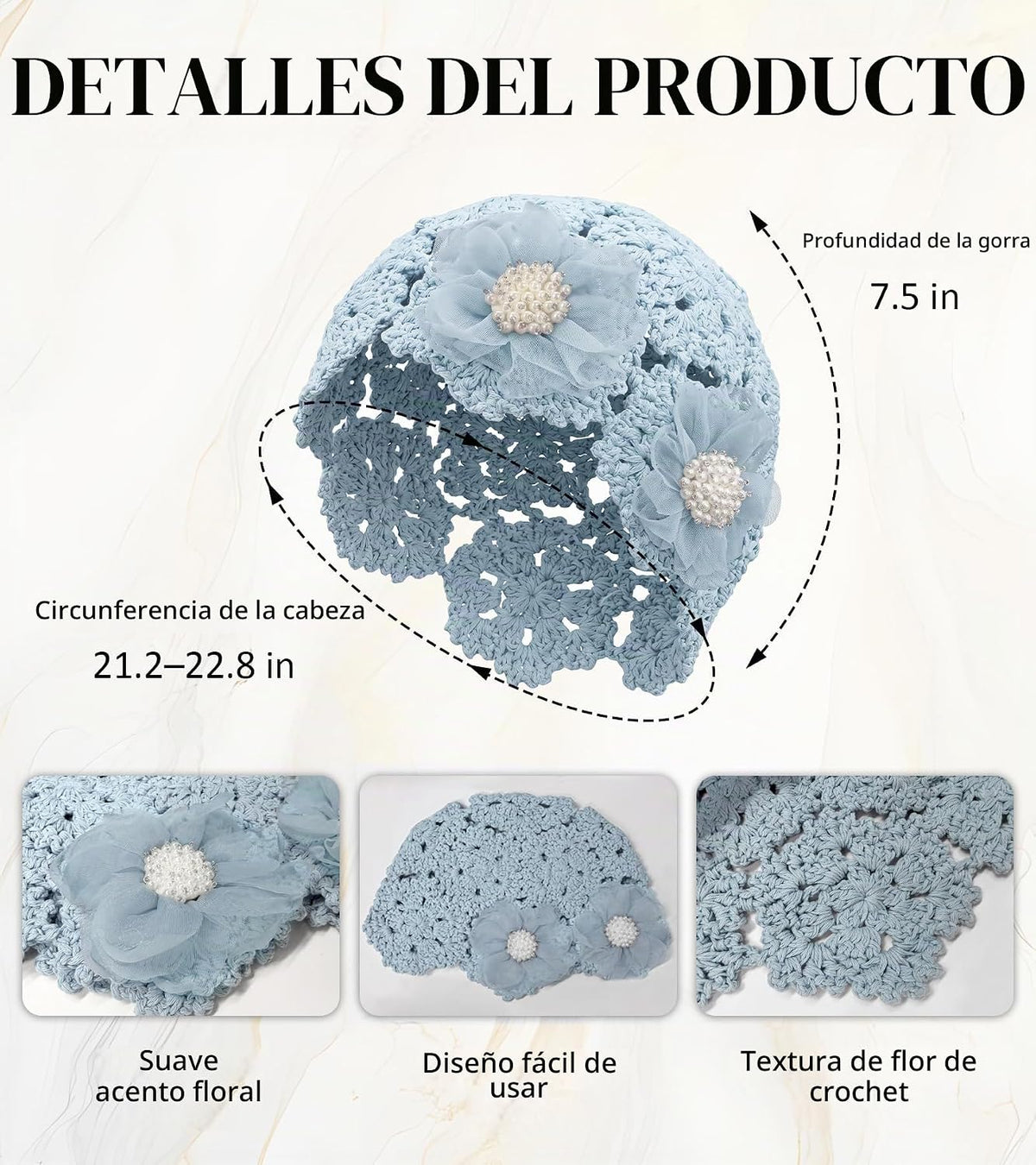 Gorro de ganchillo hecho a mano con calavera de encaje para mujer