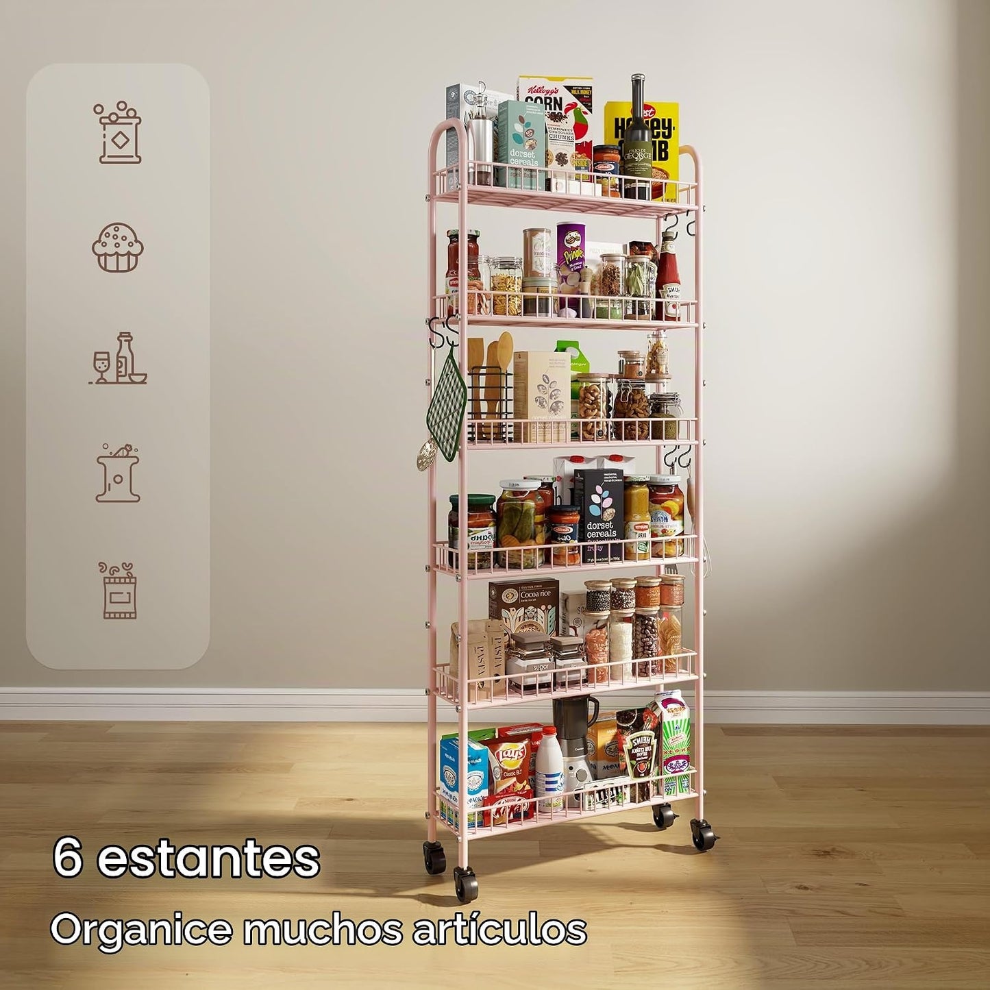 Qiaoxuan Carrito de almacenamiento rodante delgado de 6 niveles con...
