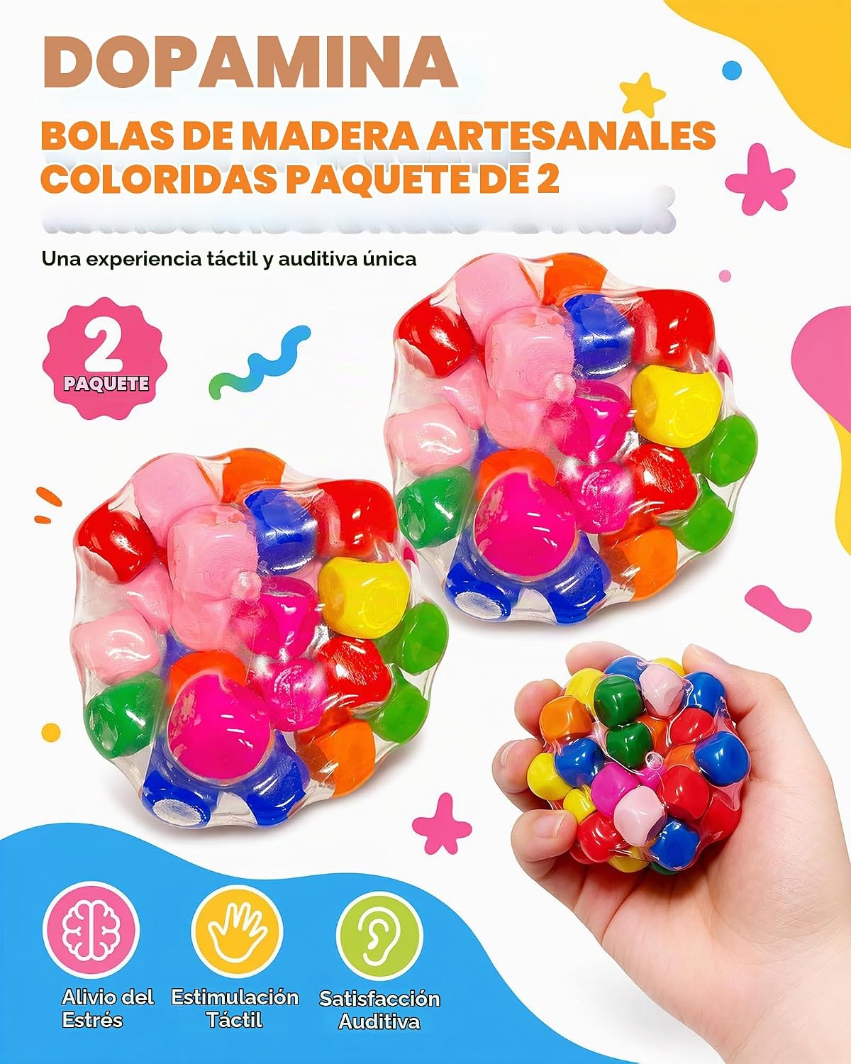 2 bolas crujientes para el estrés con cuentas, juguetes antiestrés...