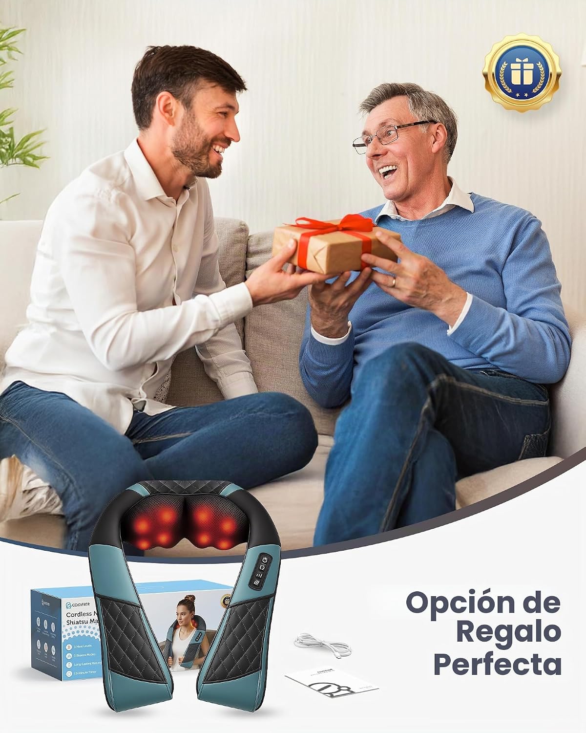 COMFIER Masajeador de cuello inalámbrico con calor, masajeador de e...