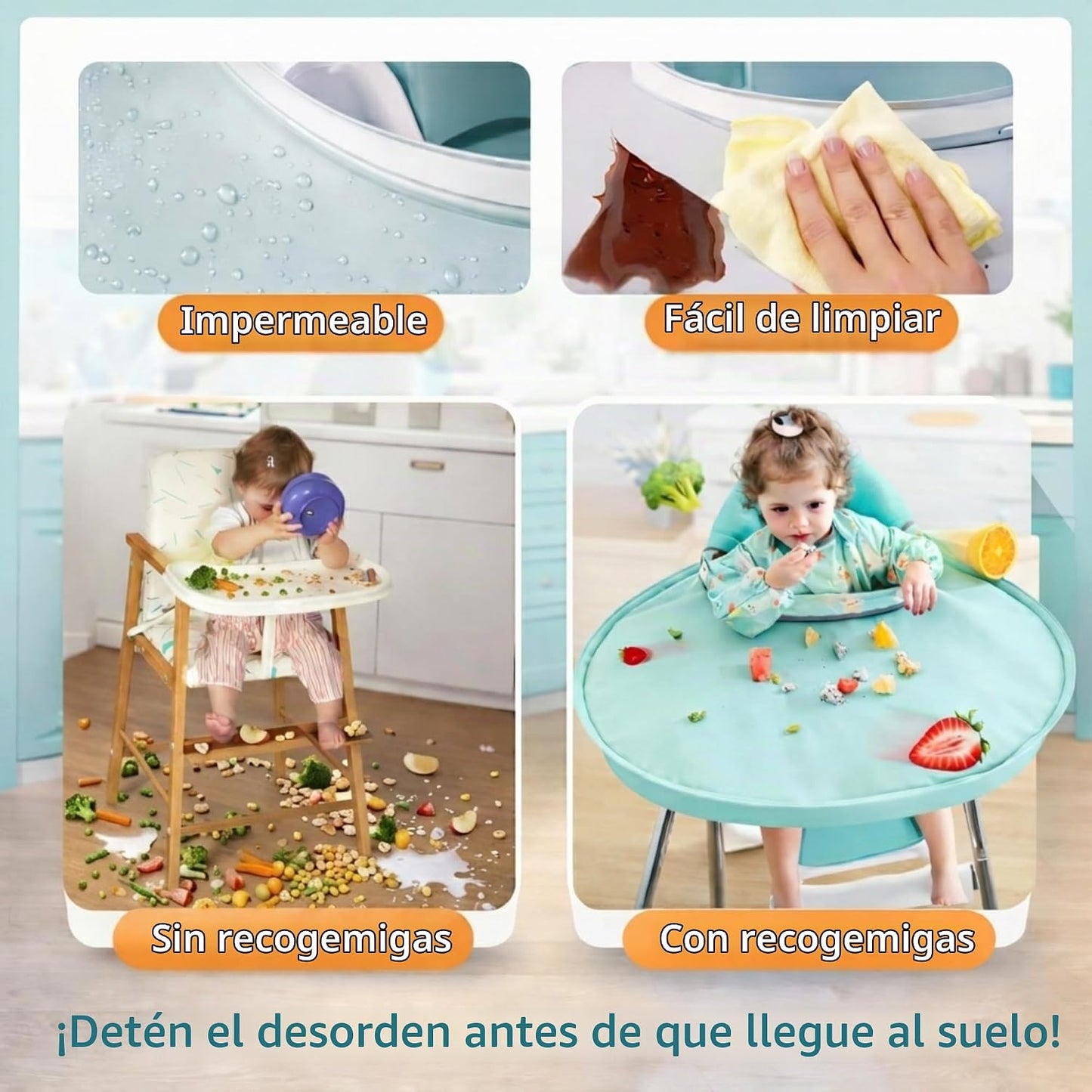 Juego de babero y bandeja de recogedor de alimentos para bebé, para...
