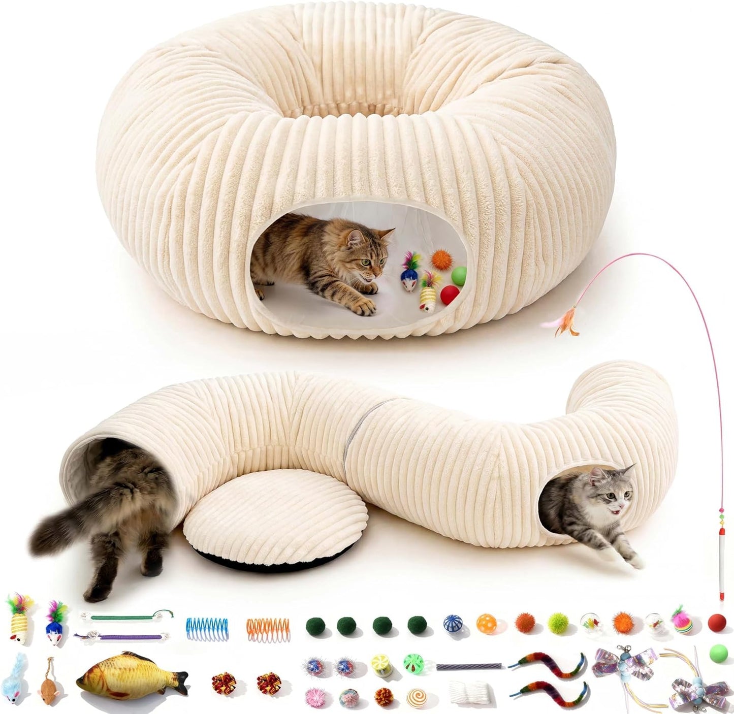 MOYMO Cama túnel para gatos con 40 juguetes para gatos, túnel de ju...