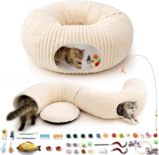 MOYMO Cama túnel para gatos con 40 juguetes para gatos, túnel de ju...