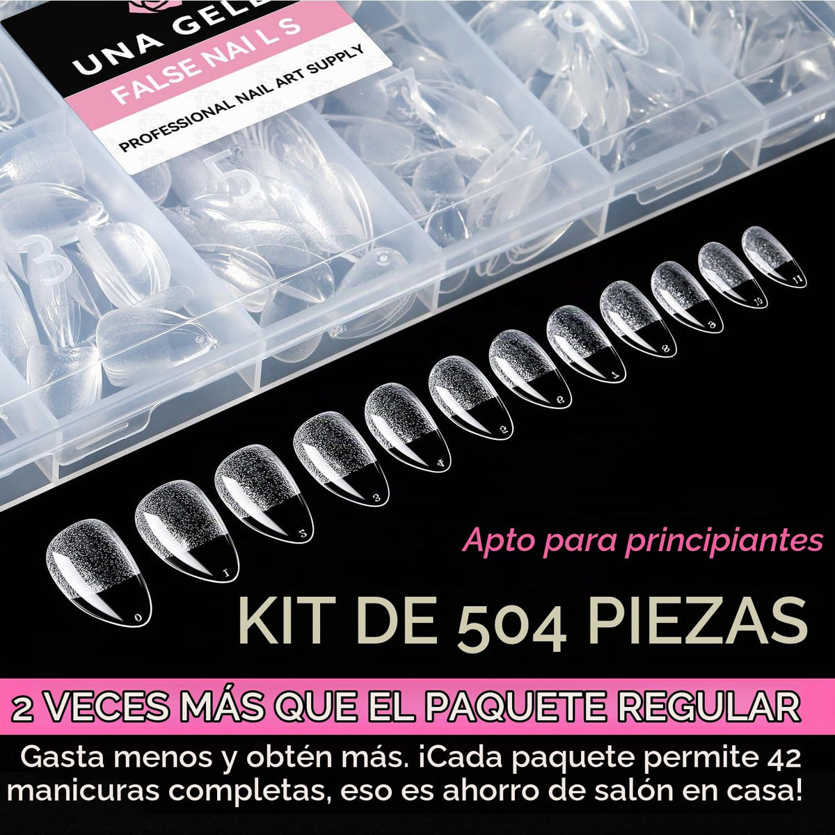 UNA GELLA Puntas de uñas cortas de almendra: 504 PCS uñas postizas...