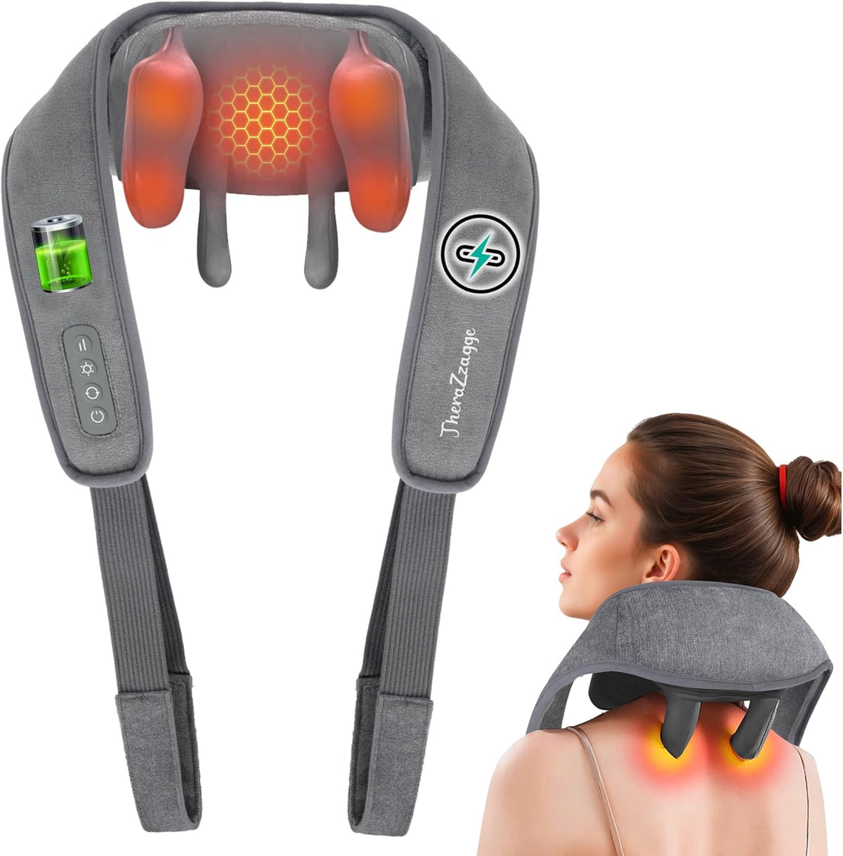 THERAZZAGGE Masajeador de cuello inalámbrico con calor - Elegible p...