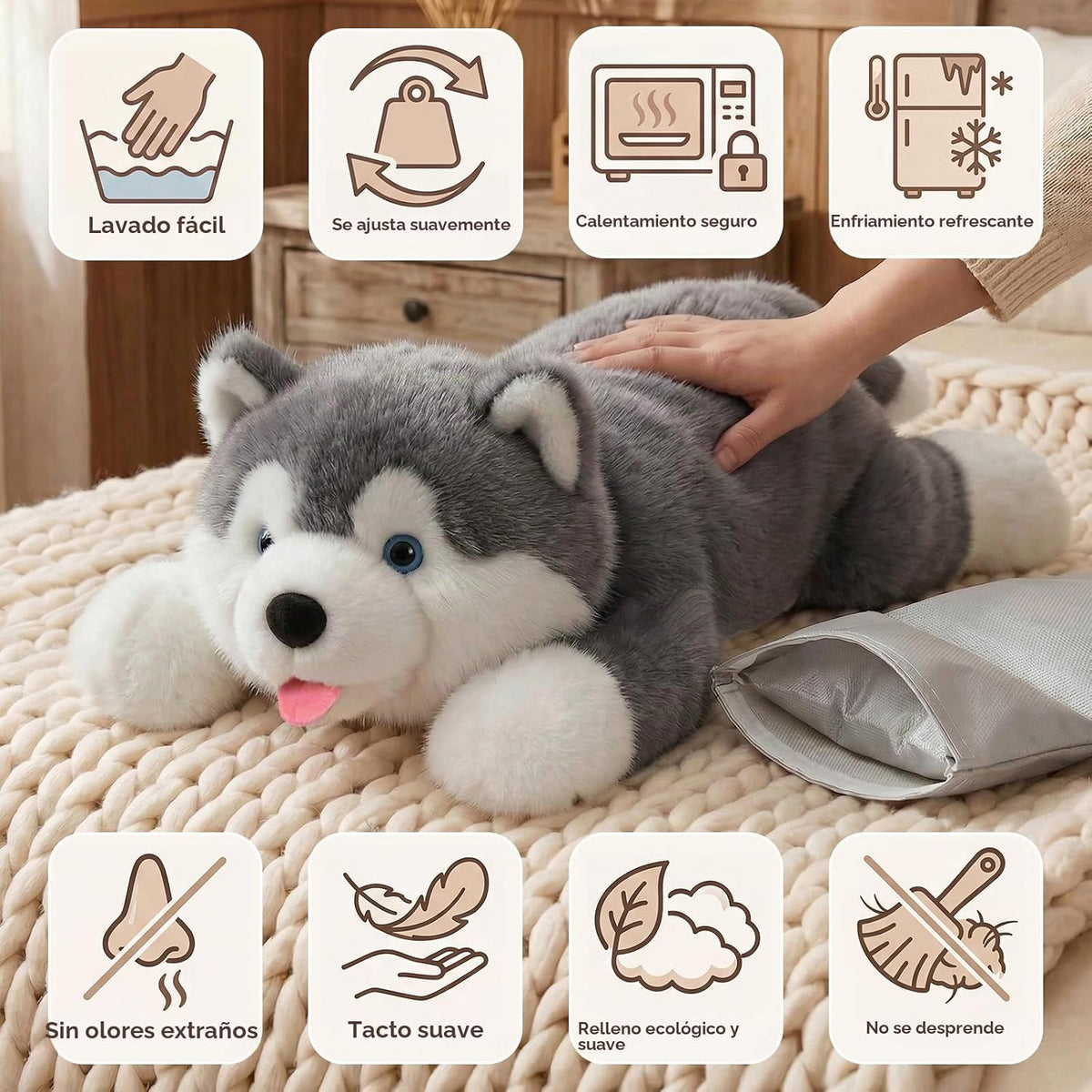 Mewaii Animales de peluche con peso con almohadilla térmica para mi...